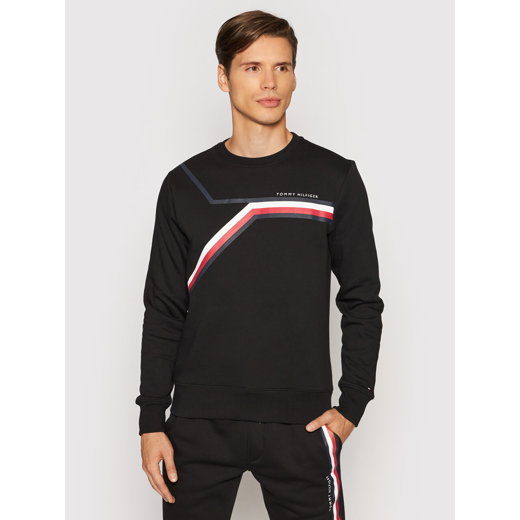 Tommy Hilfiger Mikina Split Corp Stripe MW0MW21116 Černá Regular Fit - Pepit.cz