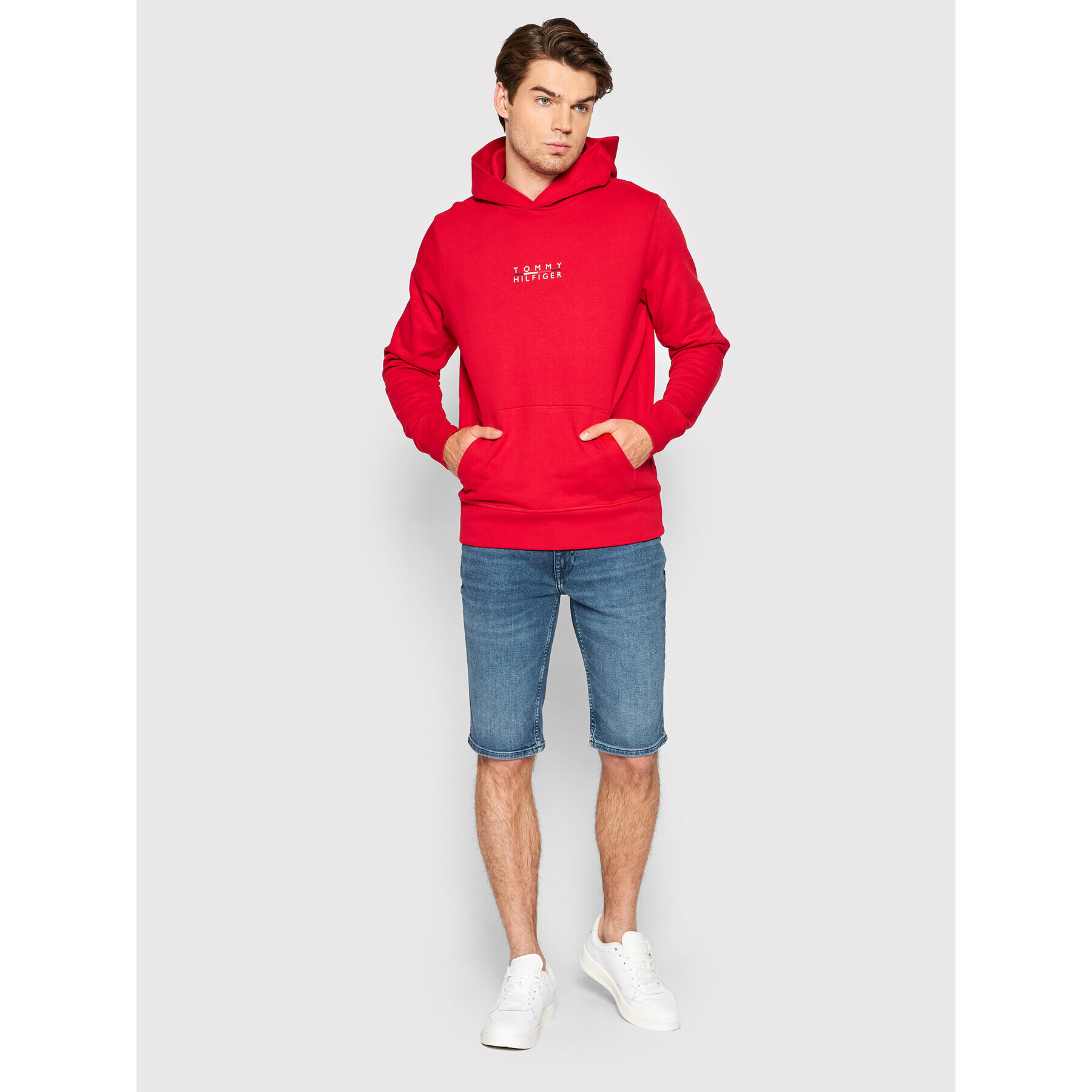 Tommy Hilfiger Mikina Square Logo MW0MW24150 Červená Regular Fit - Pepit.cz