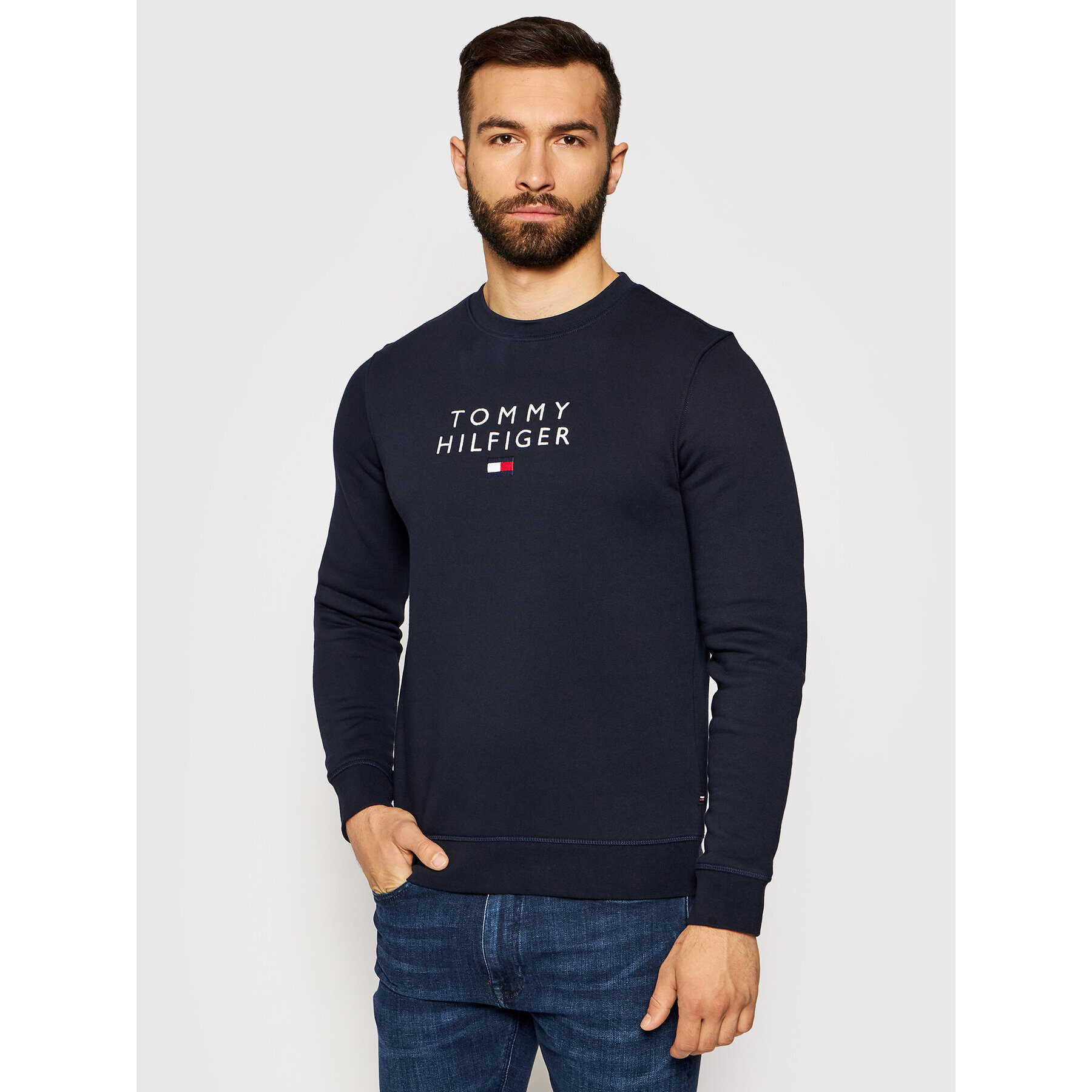 Tommy Hilfiger Mikina Stacked Flag MW0MW18299 Tmavomodrá Regular Fit - Pepit.cz