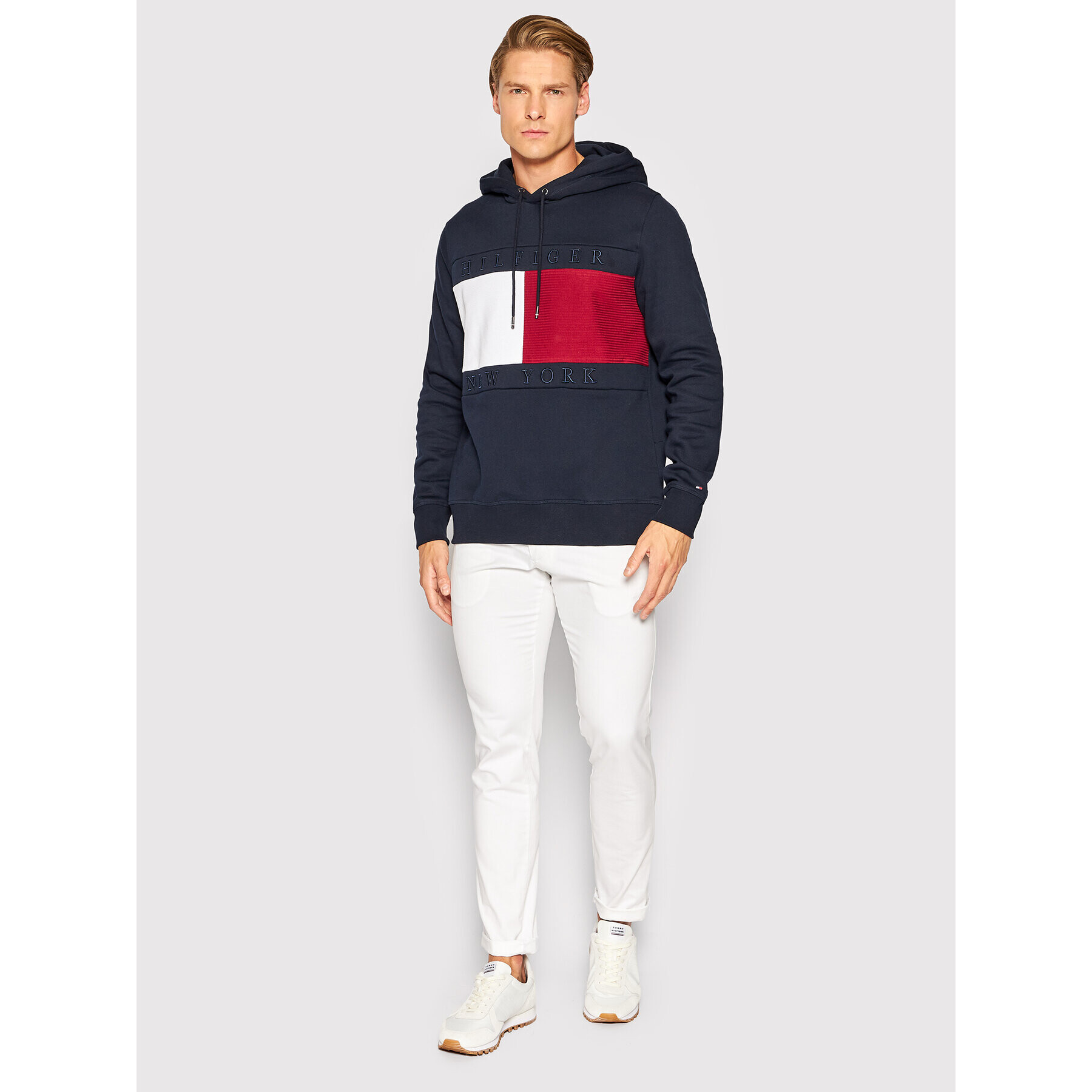 Tommy Hilfiger Mikina Structure Flag MW0MW28528 Tmavomodrá Regular Fit - Pepit.cz