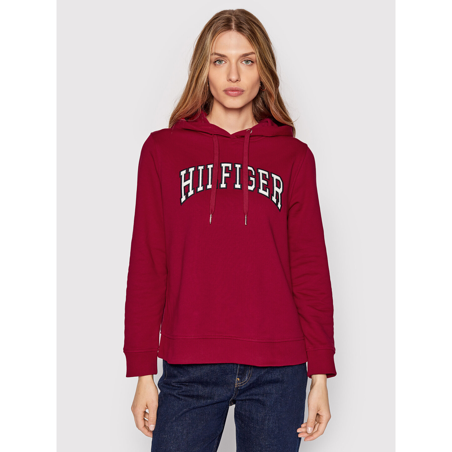 Tommy Hilfiger Mikina Varsity WW0WW37316 Bordó Regular Fit - Pepit.cz