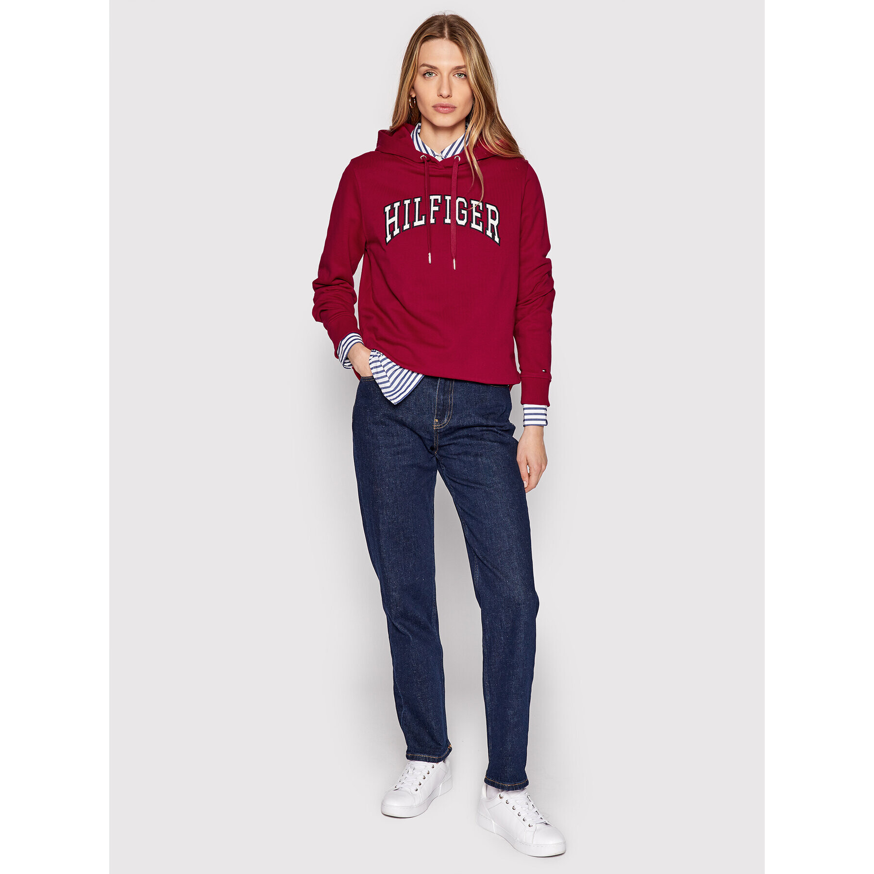 Tommy Hilfiger Mikina Varsity WW0WW37316 Bordó Regular Fit - Pepit.cz