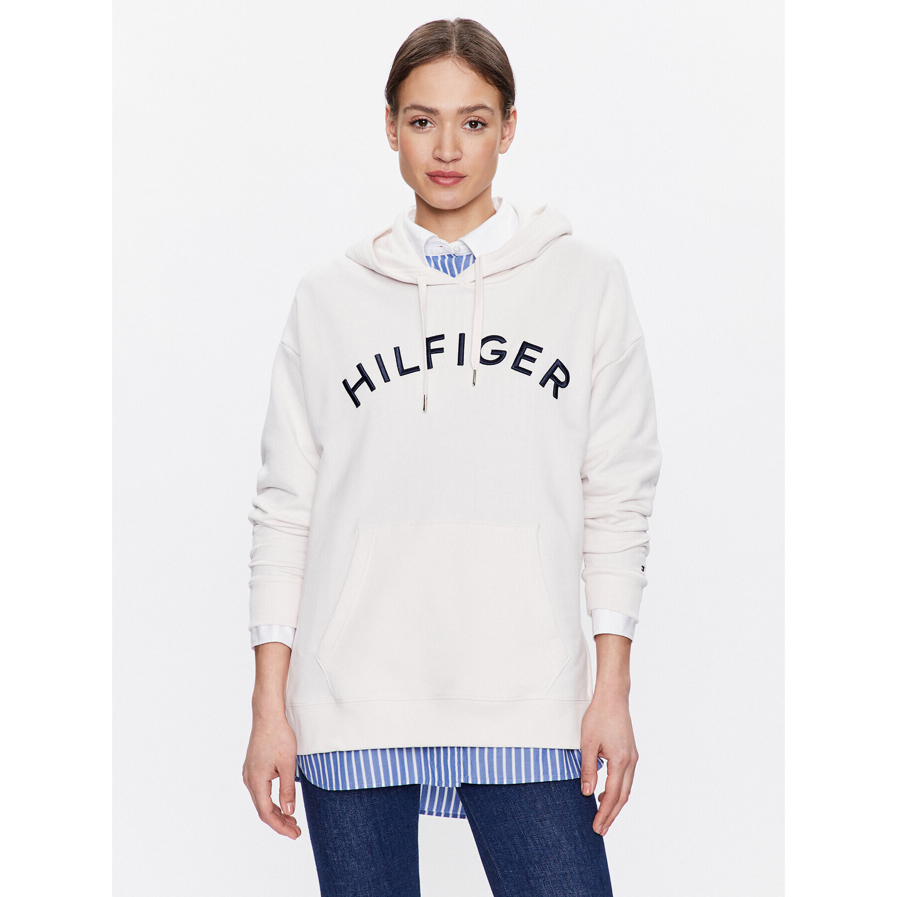 Tommy Hilfiger Mikina Varsity WW0WW37797 Écru Relaxed Fit - Pepit.cz