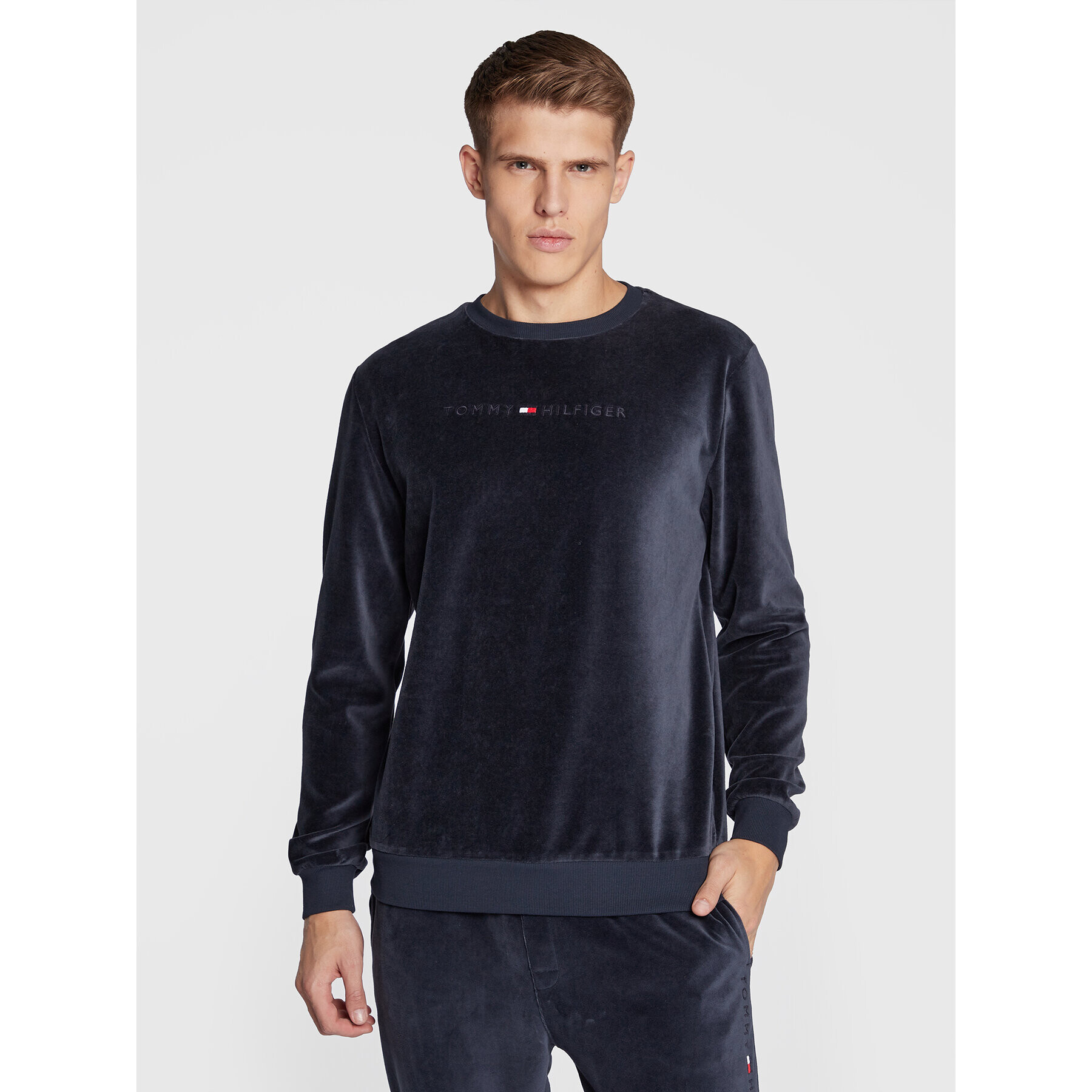 Tommy Hilfiger Mikina Velour UM0UM02670 Tmavomodrá Regular Fit - Pepit.cz