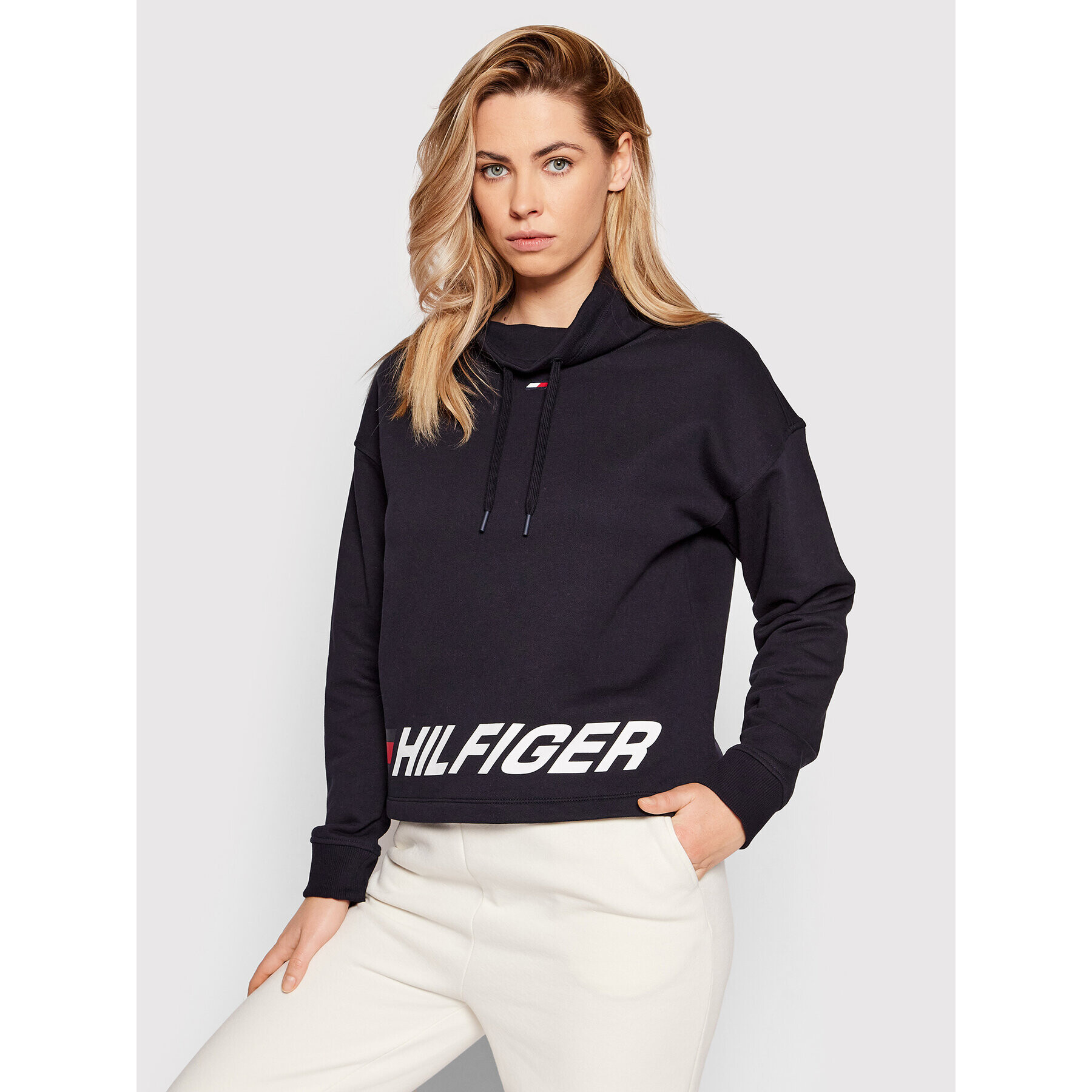 Tommy Hilfiger Mikina Wrapped S10S101234 Tmavomodrá Relaxed Fit - Pepit.cz