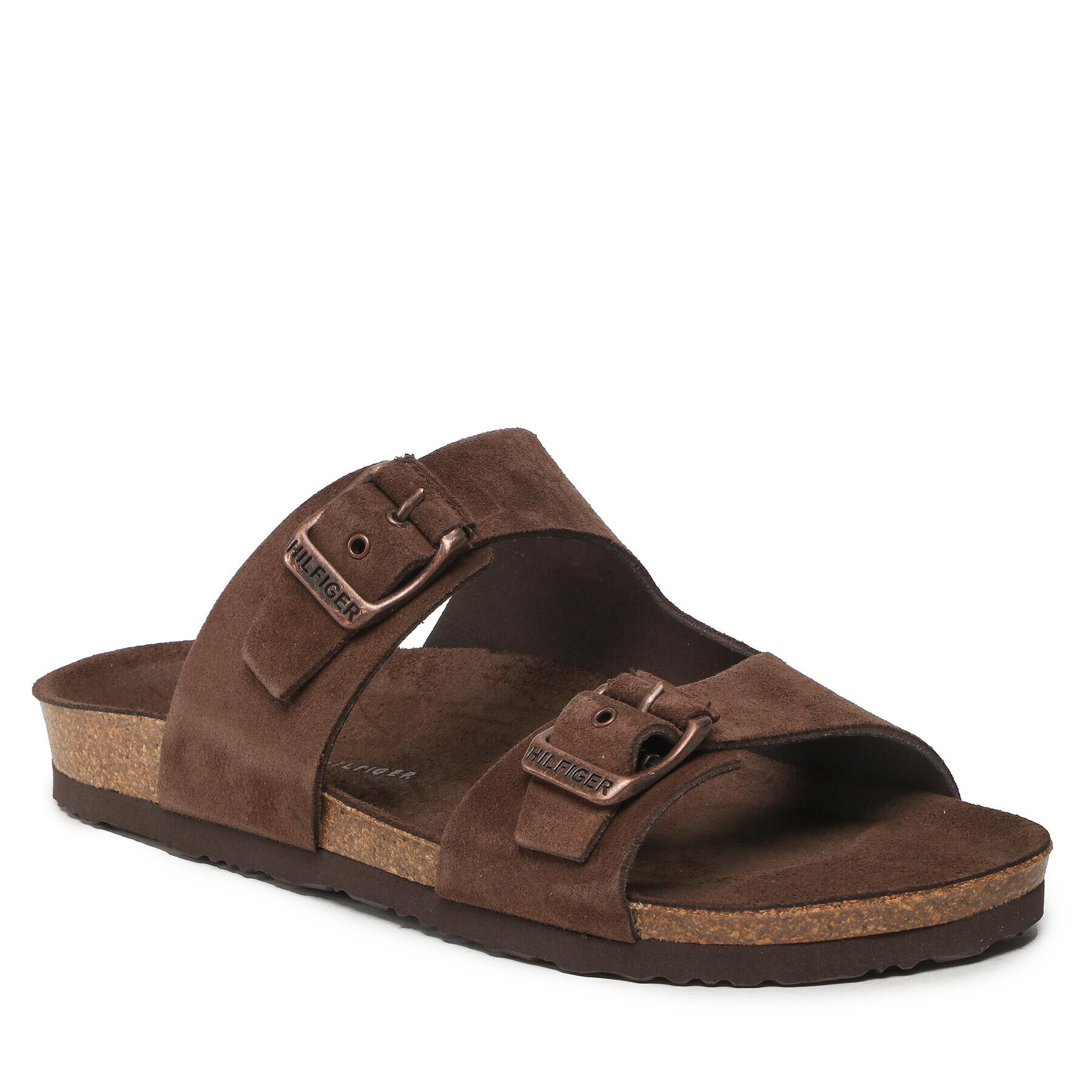 Tommy Hilfiger Nazouváky Cork Suede Buckle Sandal FM0FM04367 Hnědá - Pepit.cz