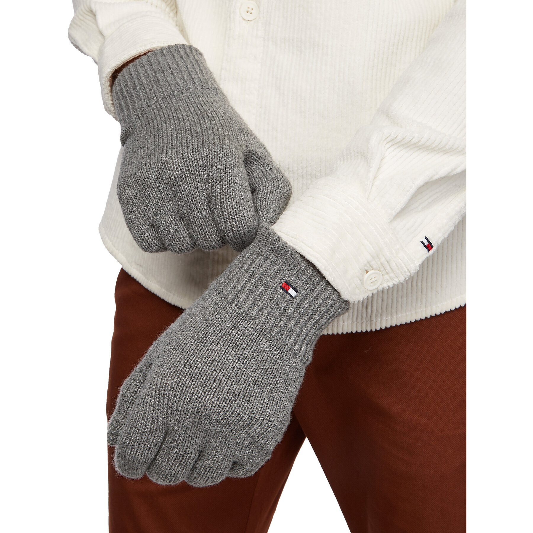 Tommy Hilfiger Pánské rukavice Essential Flag Knitted Gloves AM0AM11048 Šedá - Pepit.cz