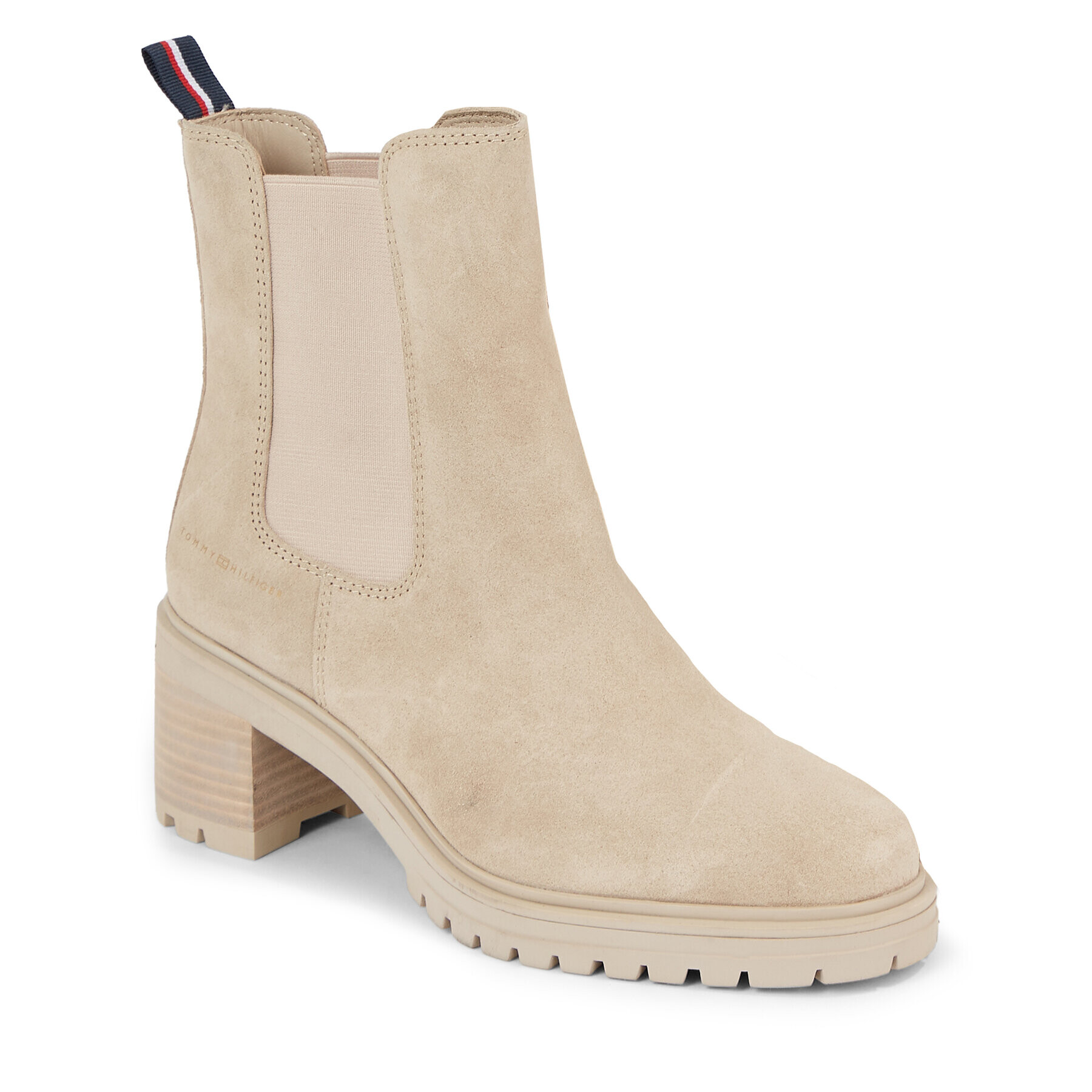 Tommy Hilfiger Polokozačky Essential Midheel Suede Bootie FW0FW07522 Béžová - Pepit.cz