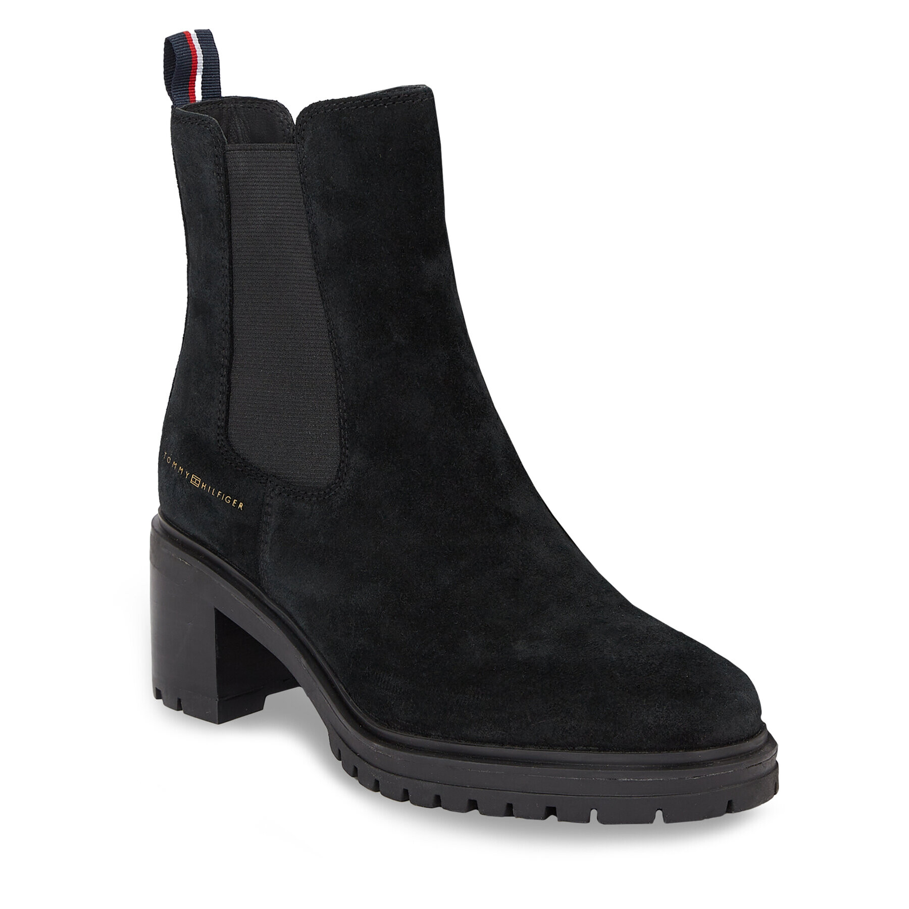 Tommy Hilfiger Polokozačky Essential Midheel Suede Bootie FW0FW07522 Černá - Pepit.cz