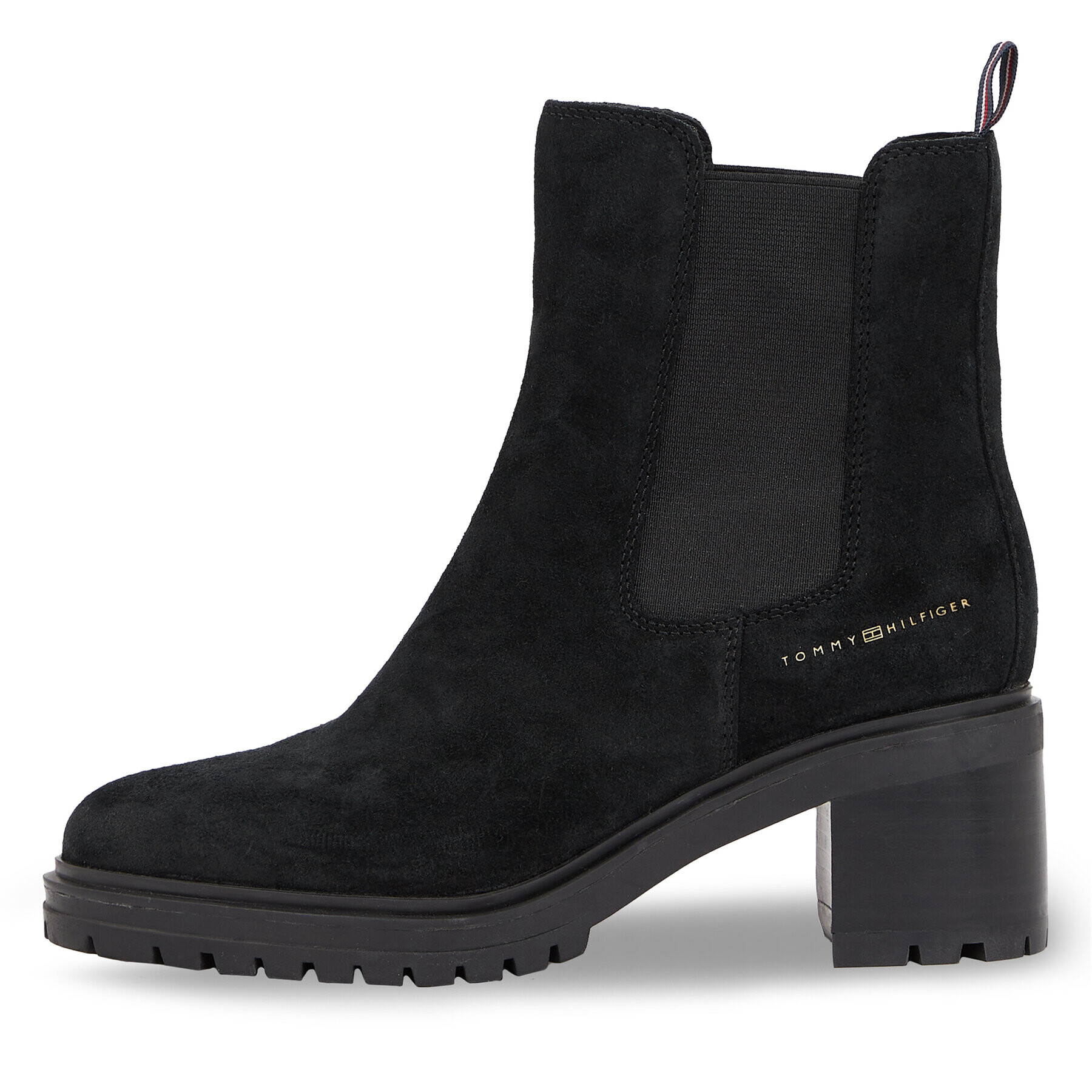 Tommy Hilfiger Polokozačky Essential Midheel Suede Bootie FW0FW07522 Černá - Pepit.cz