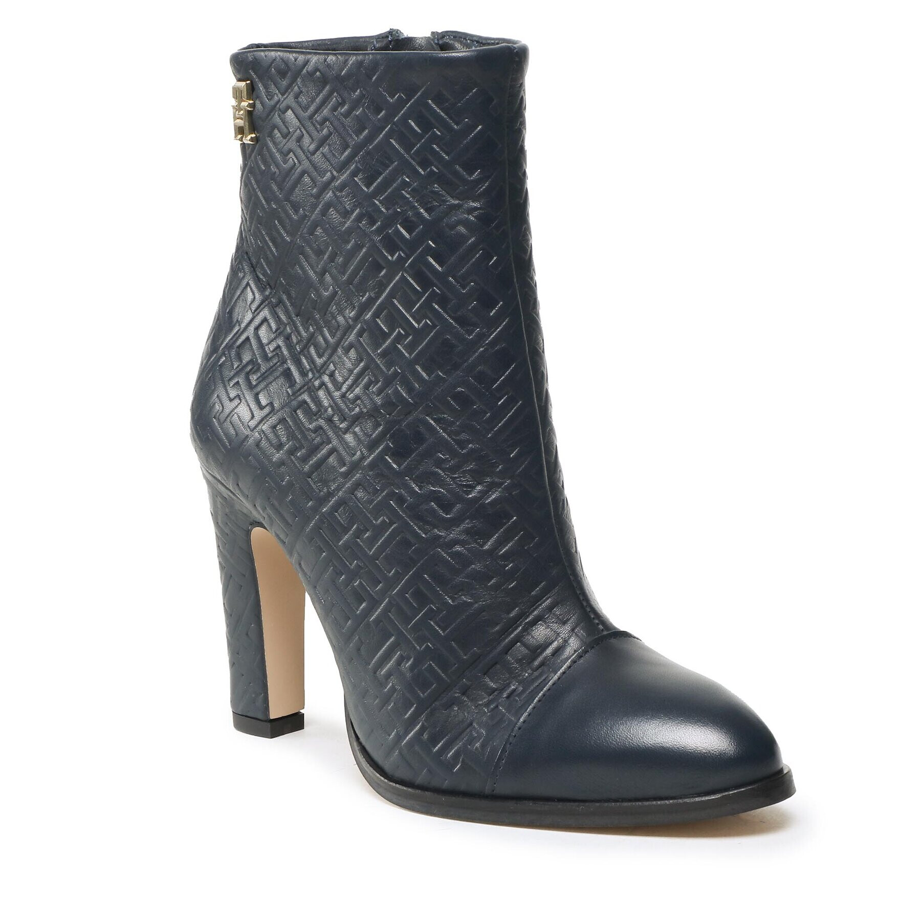 Tommy Hilfiger Polokozačky High Heel Leather Monogram Boot FW0FW06770 Tmavomodrá - Pepit.cz