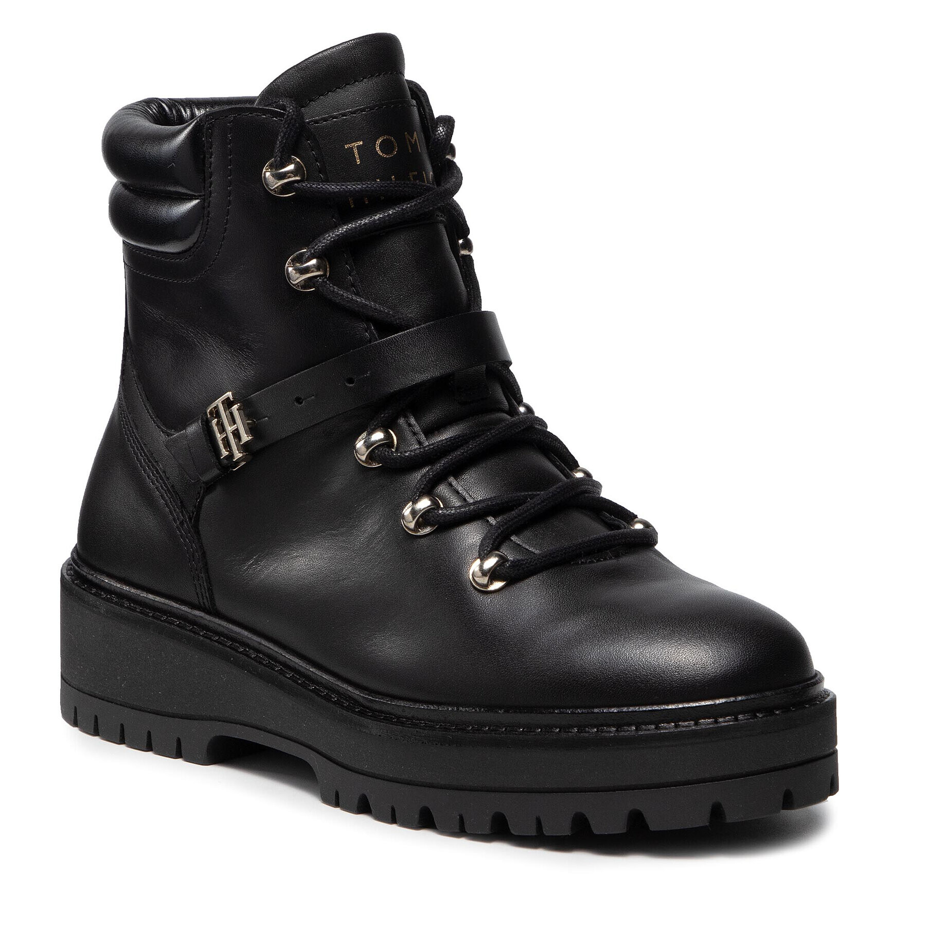 Tommy Hilfiger Polokozačky Polished Leather Flat Boot FW0FW06042 Černá - Pepit.cz