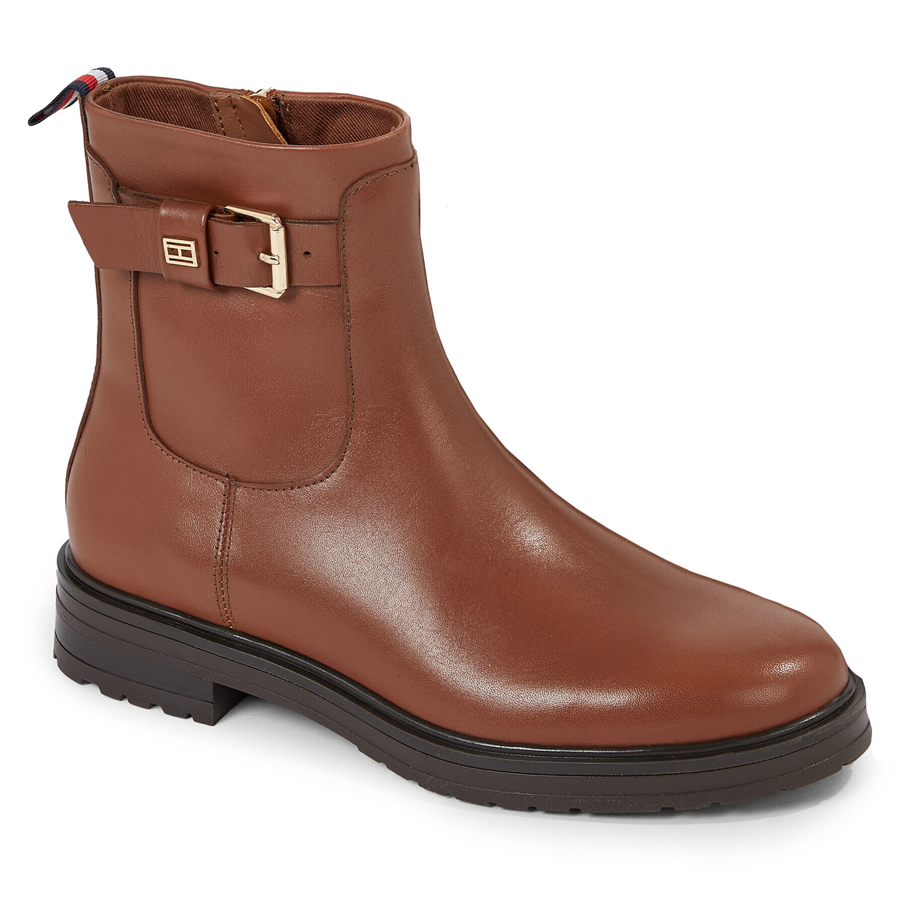 Tommy Hilfiger Polokozačky Thermo Leather Belt Bootie FW0FW07479 Hnědá - Pepit.cz