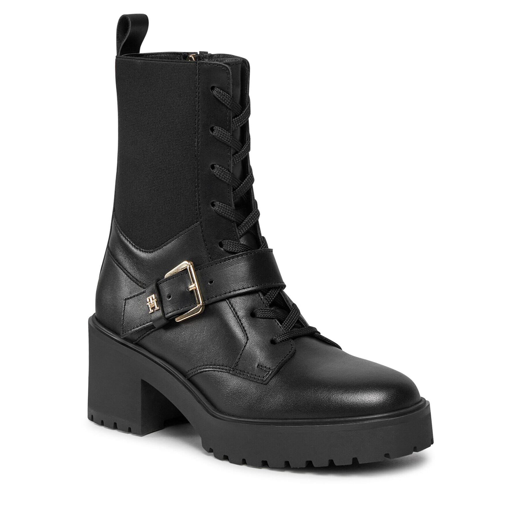 Tommy Hilfiger Polokozačky Tommy Belt Leather Boot FW0FW07526 Černá - Pepit.cz