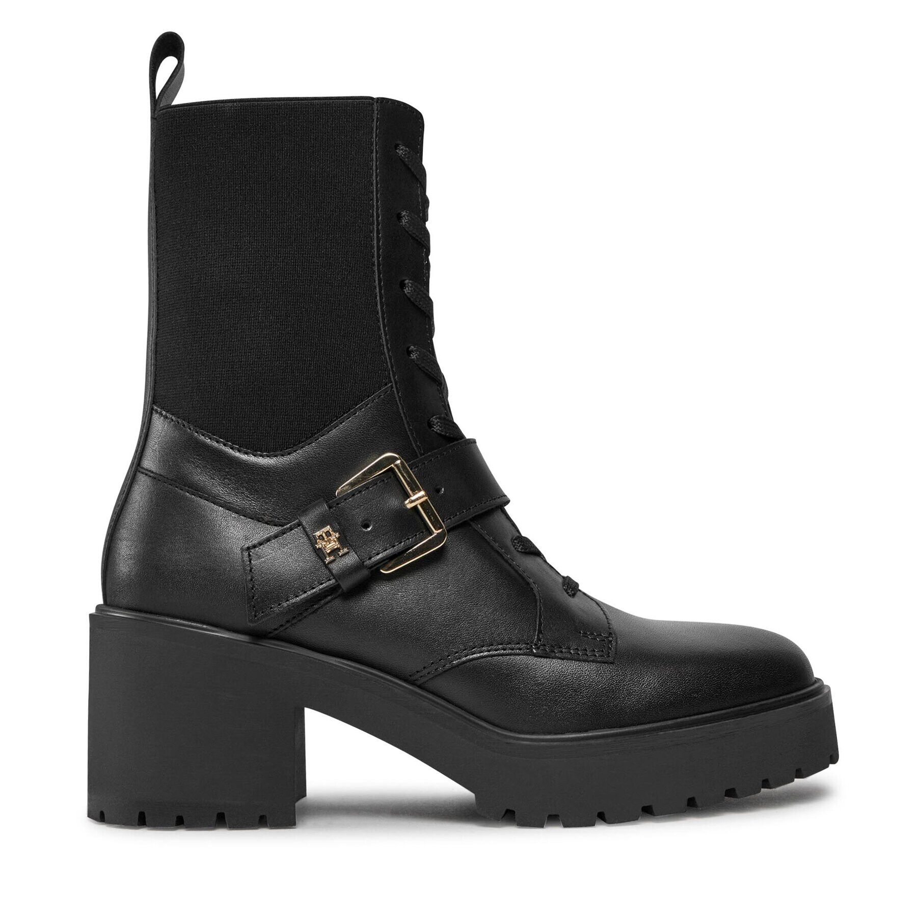 Tommy Hilfiger Polokozačky Tommy Belt Leather Boot FW0FW07526 Černá - Pepit.cz