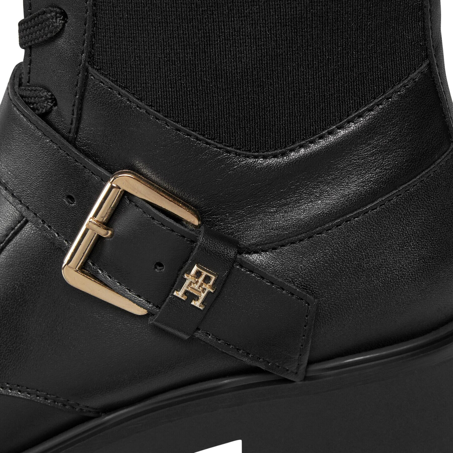 Tommy Hilfiger Polokozačky Tommy Belt Leather Boot FW0FW07526 Černá - Pepit.cz