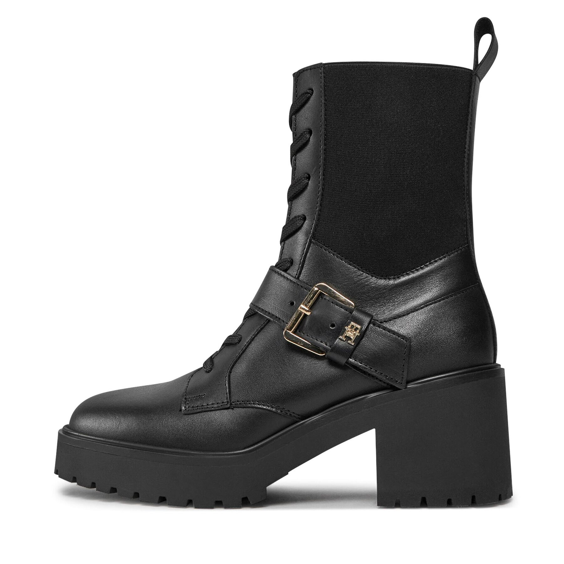 Tommy Hilfiger Polokozačky Tommy Belt Leather Boot FW0FW07526 Černá - Pepit.cz