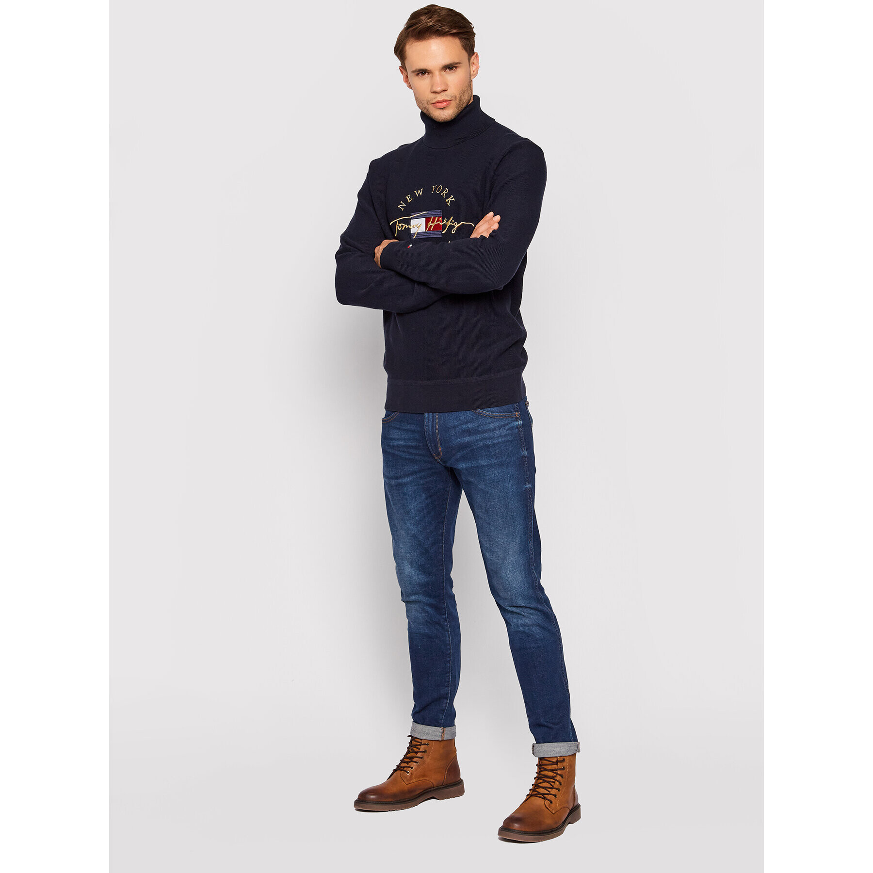 Tommy Hilfiger Rolák Icon Structure MW0MW19572 Tmavomodrá Slim Fit - Pepit.cz