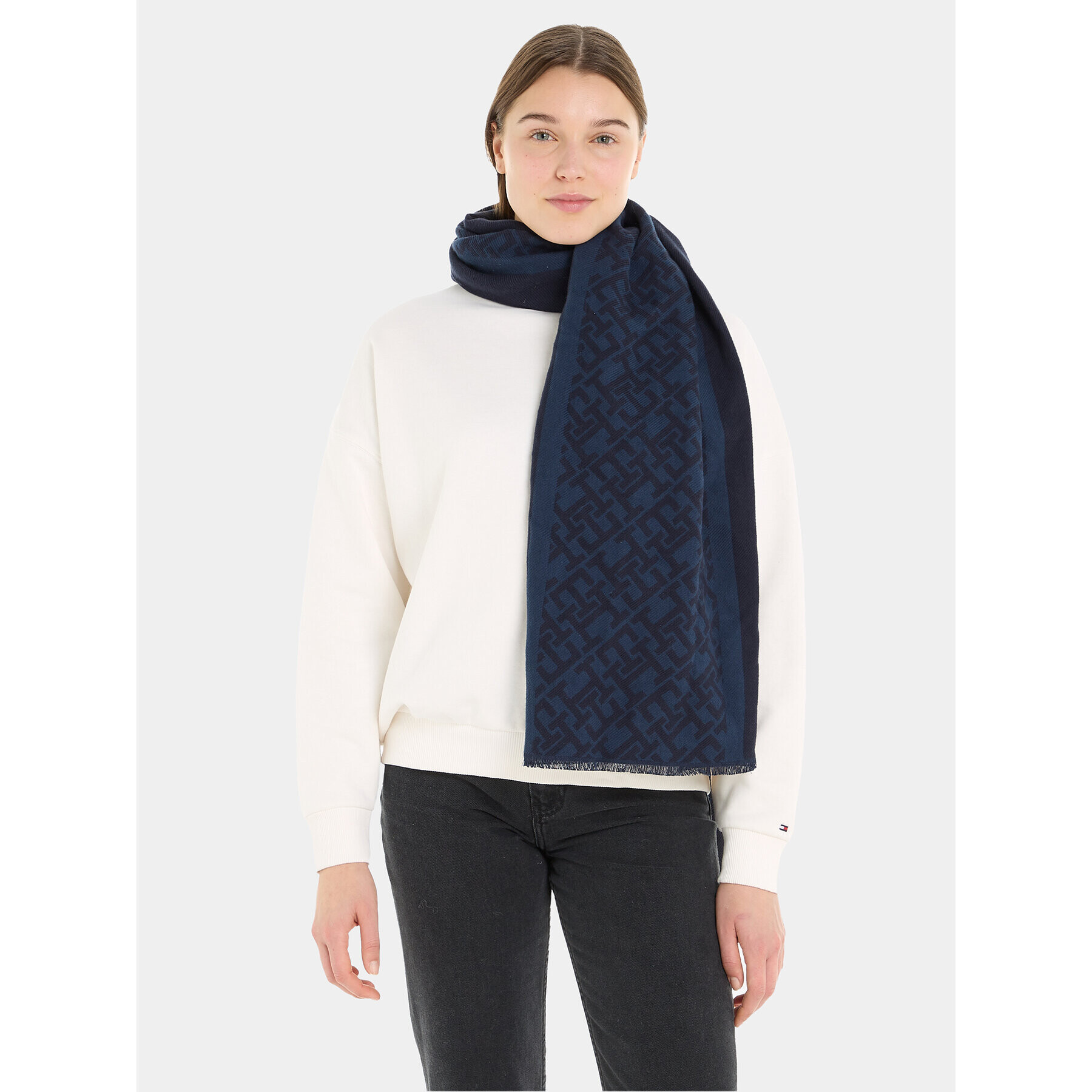 Tommy Hilfiger Šál Monogram Brushed Scarf AW0AW15341 Tmavomodrá - Pepit.cz