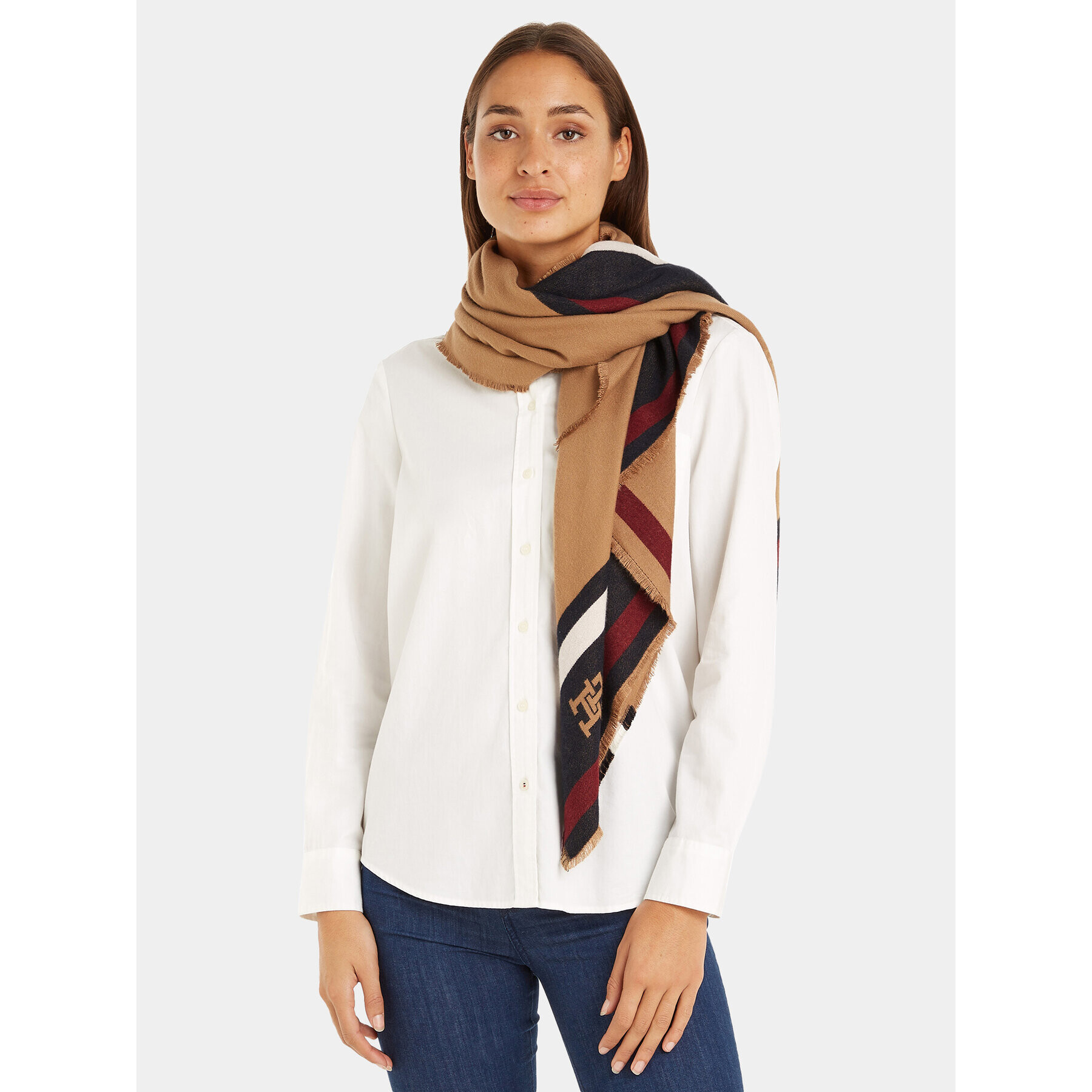 Tommy Hilfiger Šátek Th Feminine Large Square AW0AW15537 Hnědá - Pepit.cz