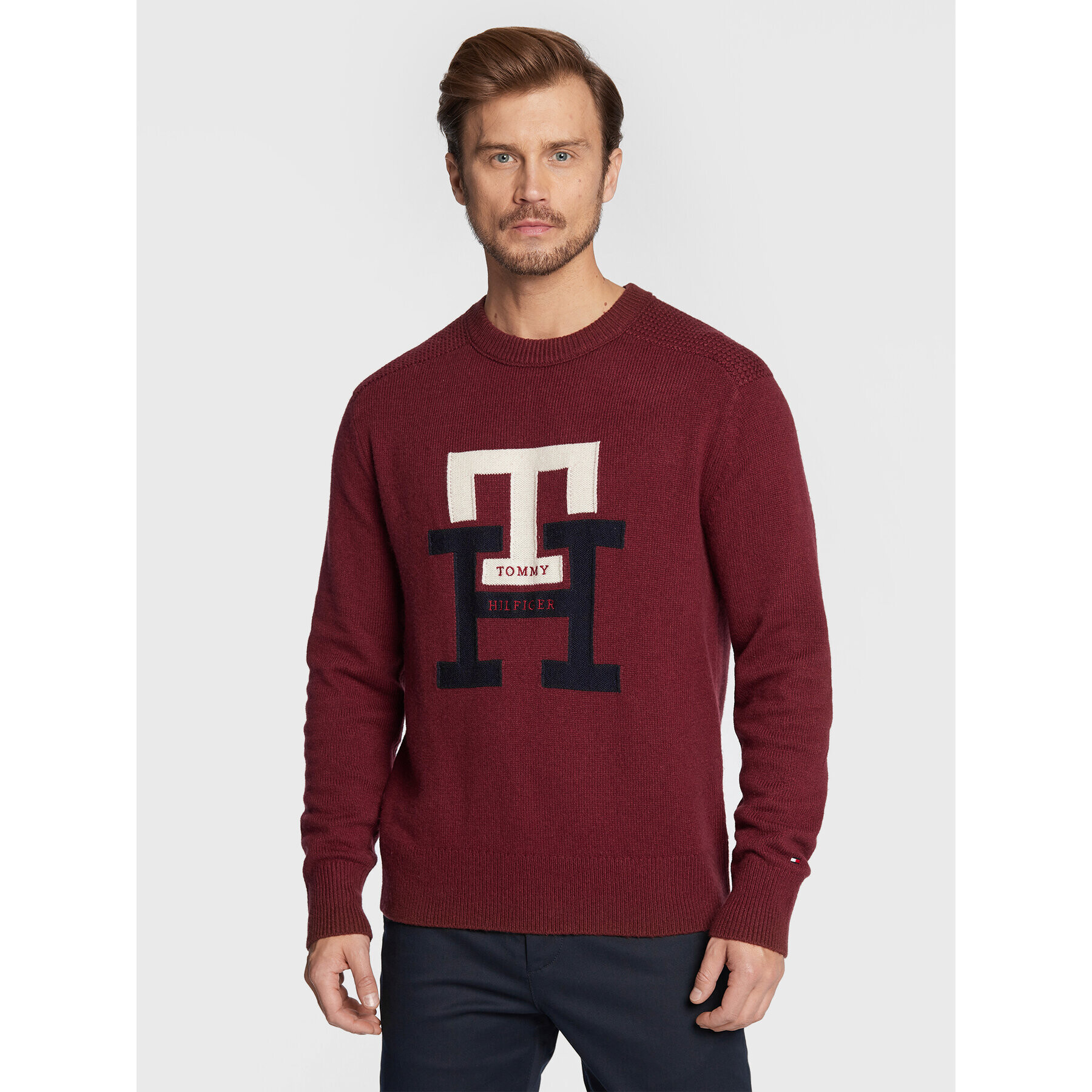 Tommy Hilfiger Svetr Bold Monogram MW0MW28045 Bordó Oversize - Pepit.cz