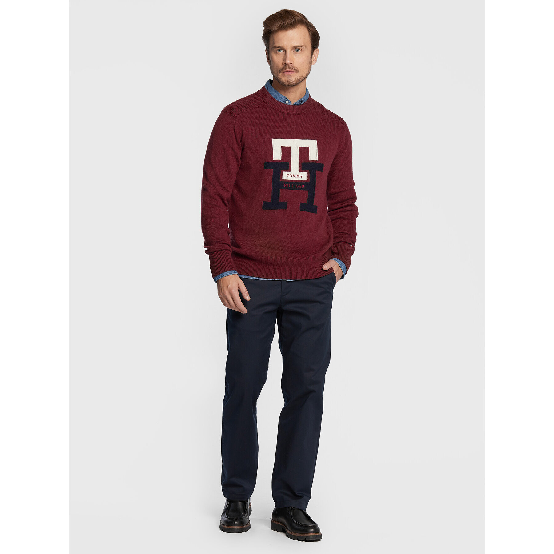 Tommy Hilfiger Svetr Bold Monogram MW0MW28045 Bordó Oversize - Pepit.cz