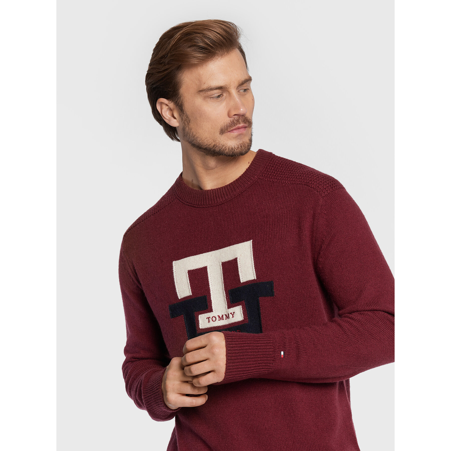 Tommy Hilfiger Svetr Bold Monogram MW0MW28045 Bordó Oversize - Pepit.cz