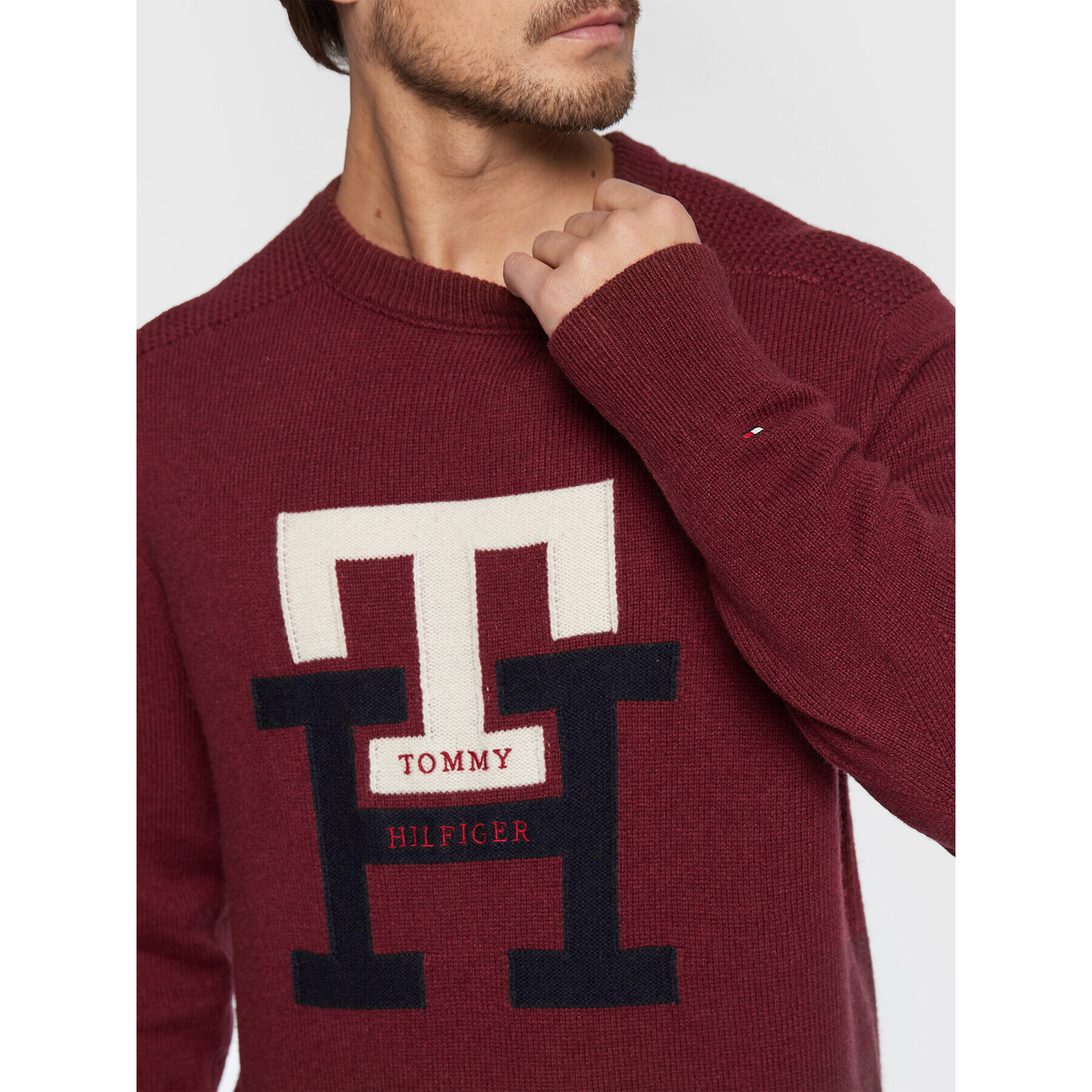 Tommy Hilfiger Svetr Bold Monogram MW0MW28045 Bordó Oversize - Pepit.cz