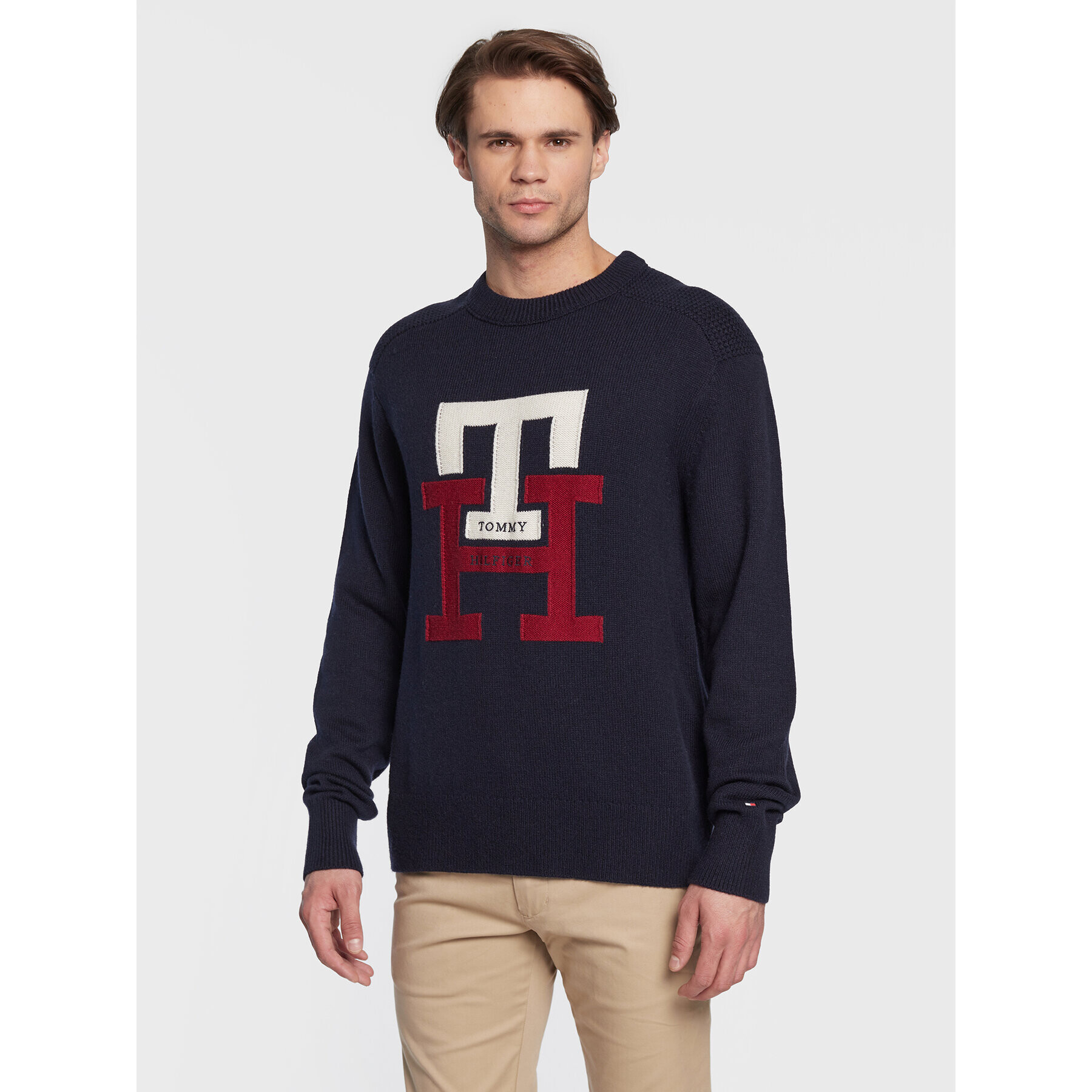 Tommy Hilfiger Svetr Bold Monogram MW0MW28045 Tmavomodrá Oversize - Pepit.cz