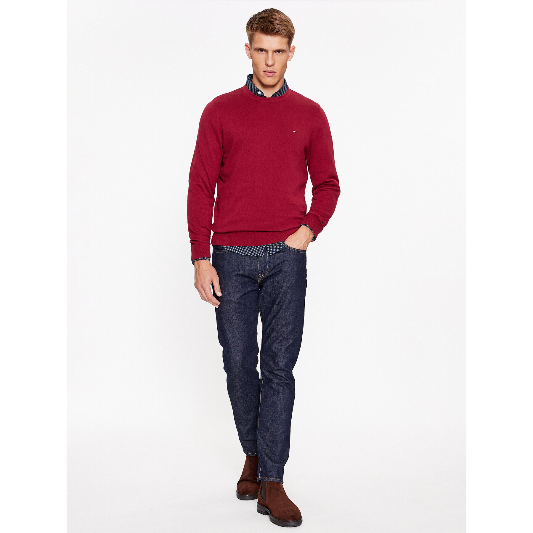 Tommy Hilfiger Svetr Classic MW0MW32026 Bordó Regular Fit - Pepit.cz