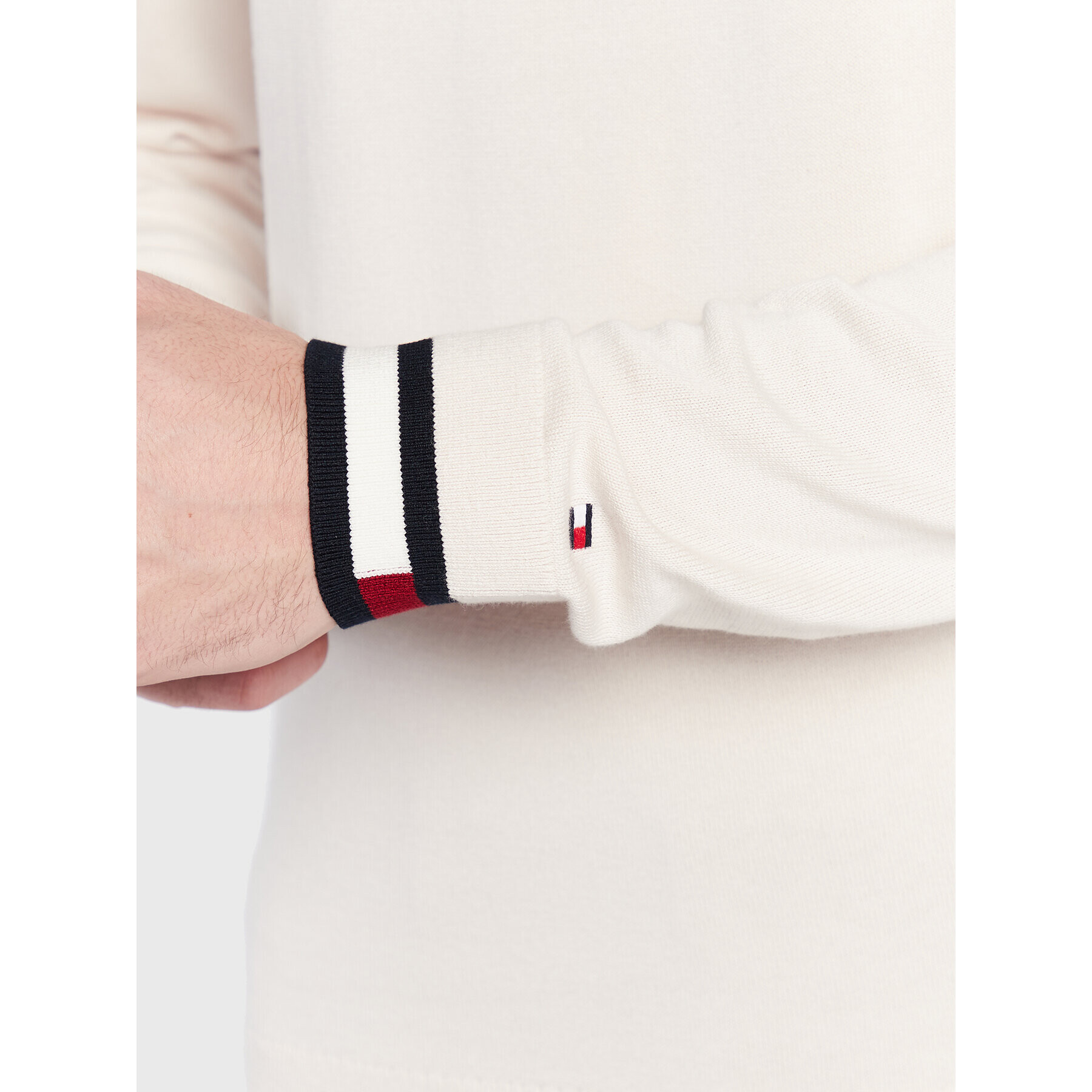 Tommy Hilfiger Svetr Flag Cuff MW0MW29045 Écru Regular Fit - Pepit.cz