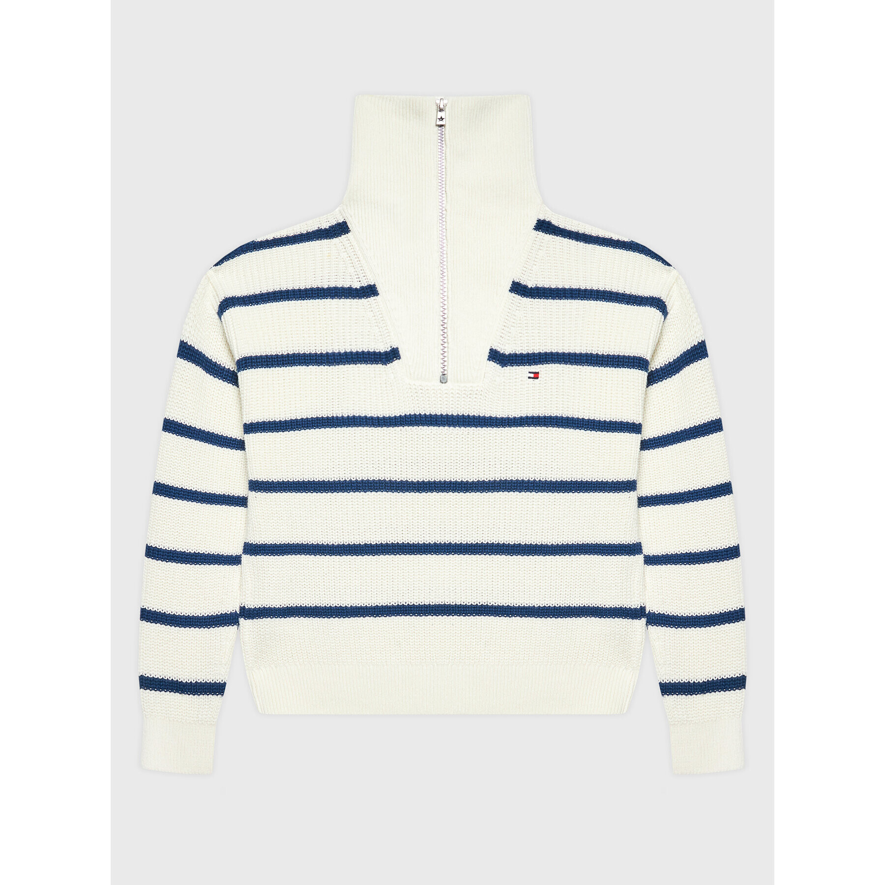 Tommy Hilfiger Svetr Half Zip-Up Stripe KG0KG06669 Bílá Regular Fit - Pepit.cz