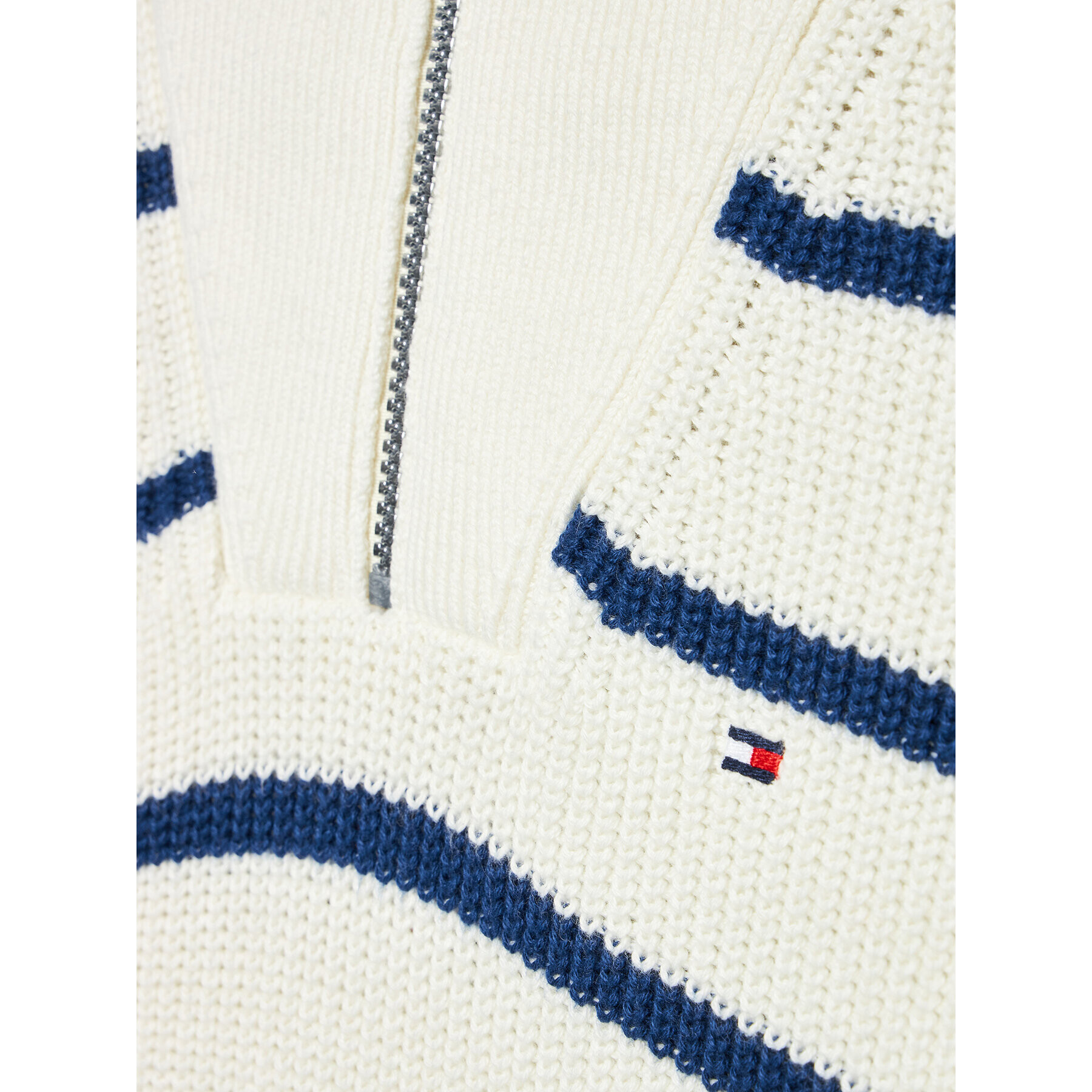 Tommy Hilfiger Svetr Half Zip-Up Stripe KG0KG06669 Bílá Regular Fit - Pepit.cz