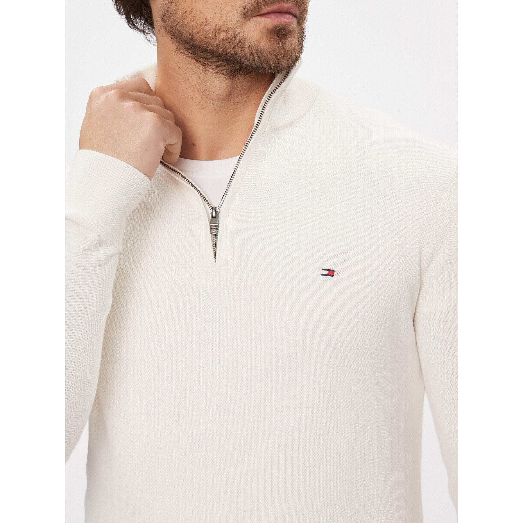 Tommy Hilfiger Svetr MW0MW28049 Bílá Regular Fit - Pepit.cz