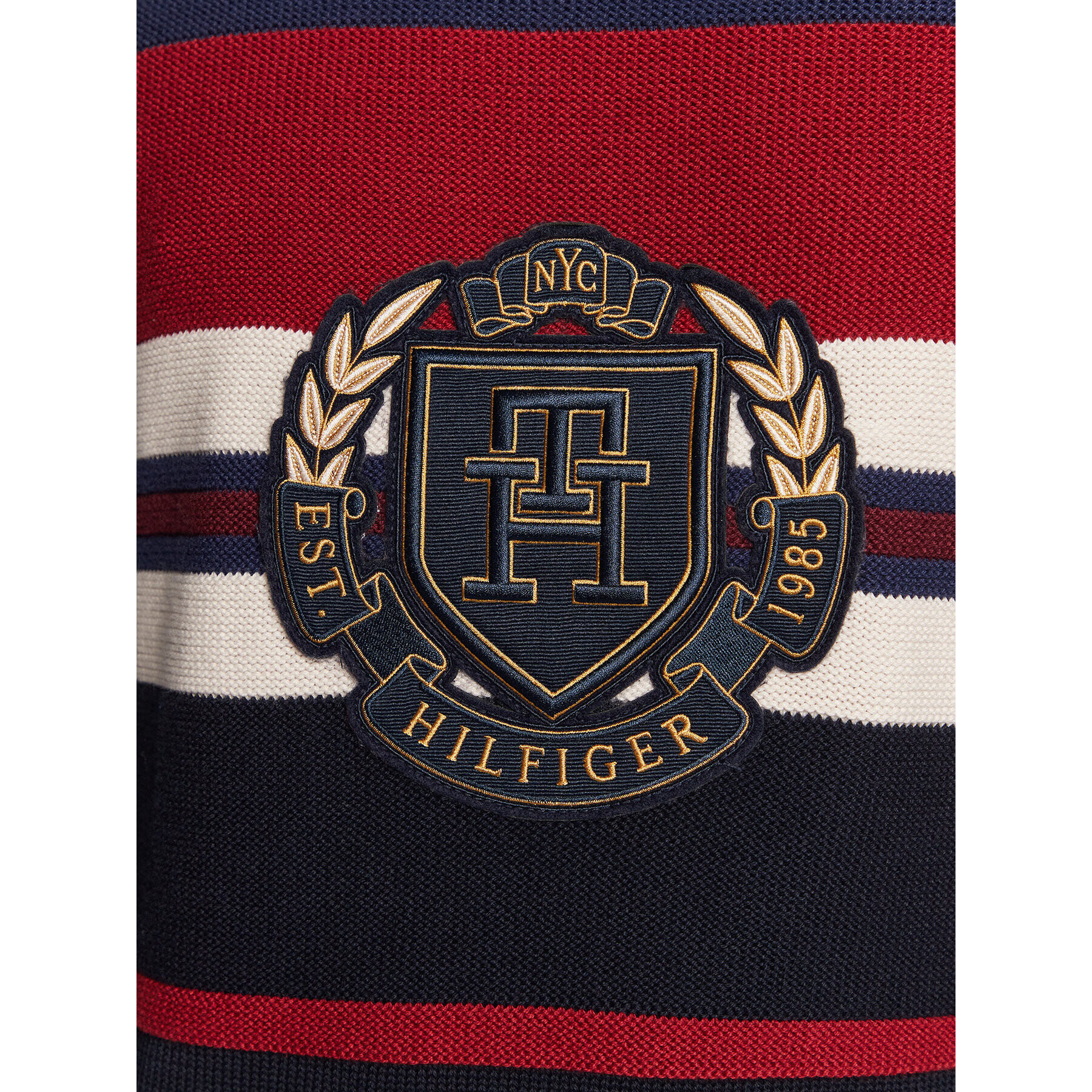 Tommy Hilfiger Svetr Seasonal Crest Stripe MW0MW29050 Tmavomodrá Relaxed Fit - Pepit.cz