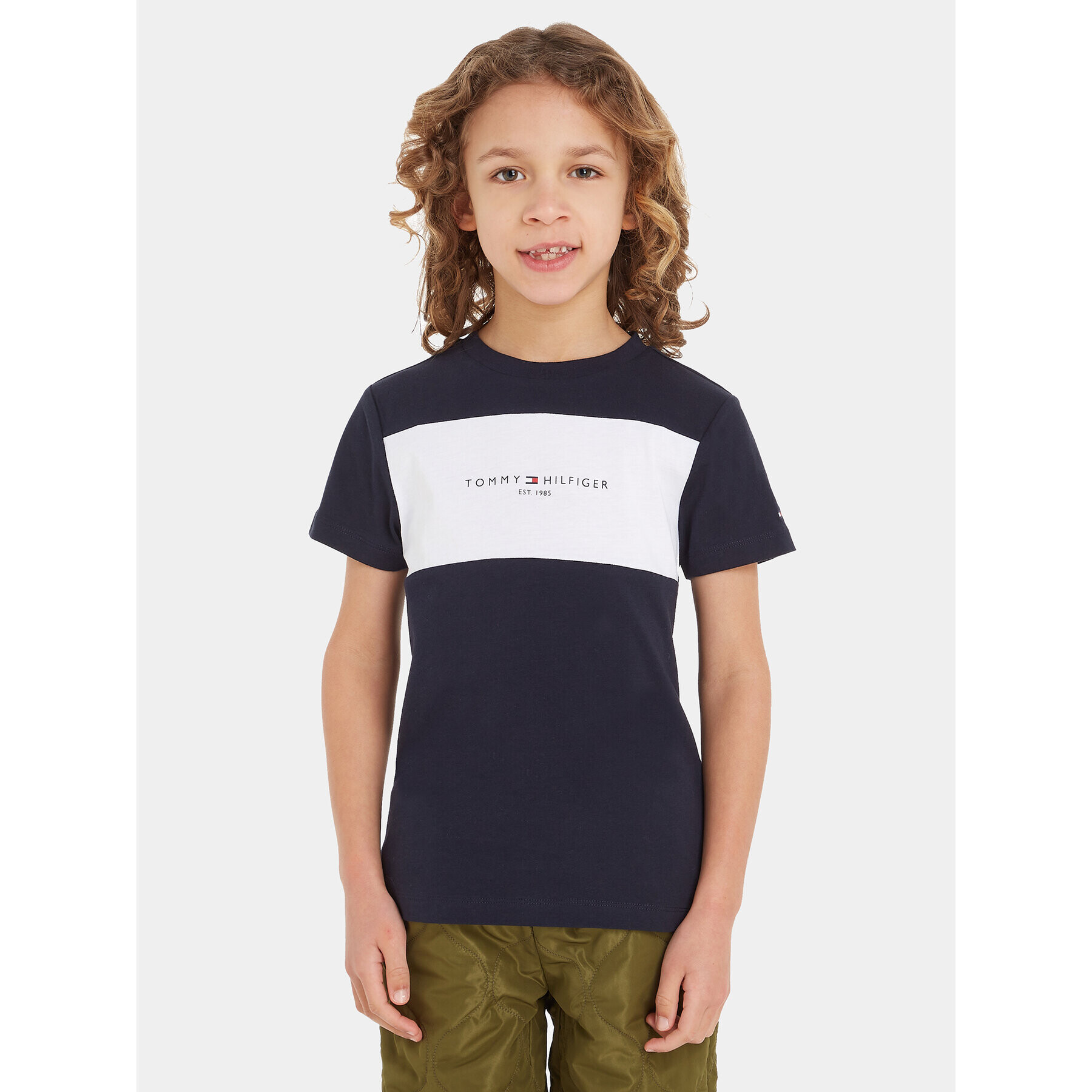 Tommy Hilfiger T-Shirt Colorblock KB0KB08552 S Tmavomodrá Regular Fit - Pepit.cz