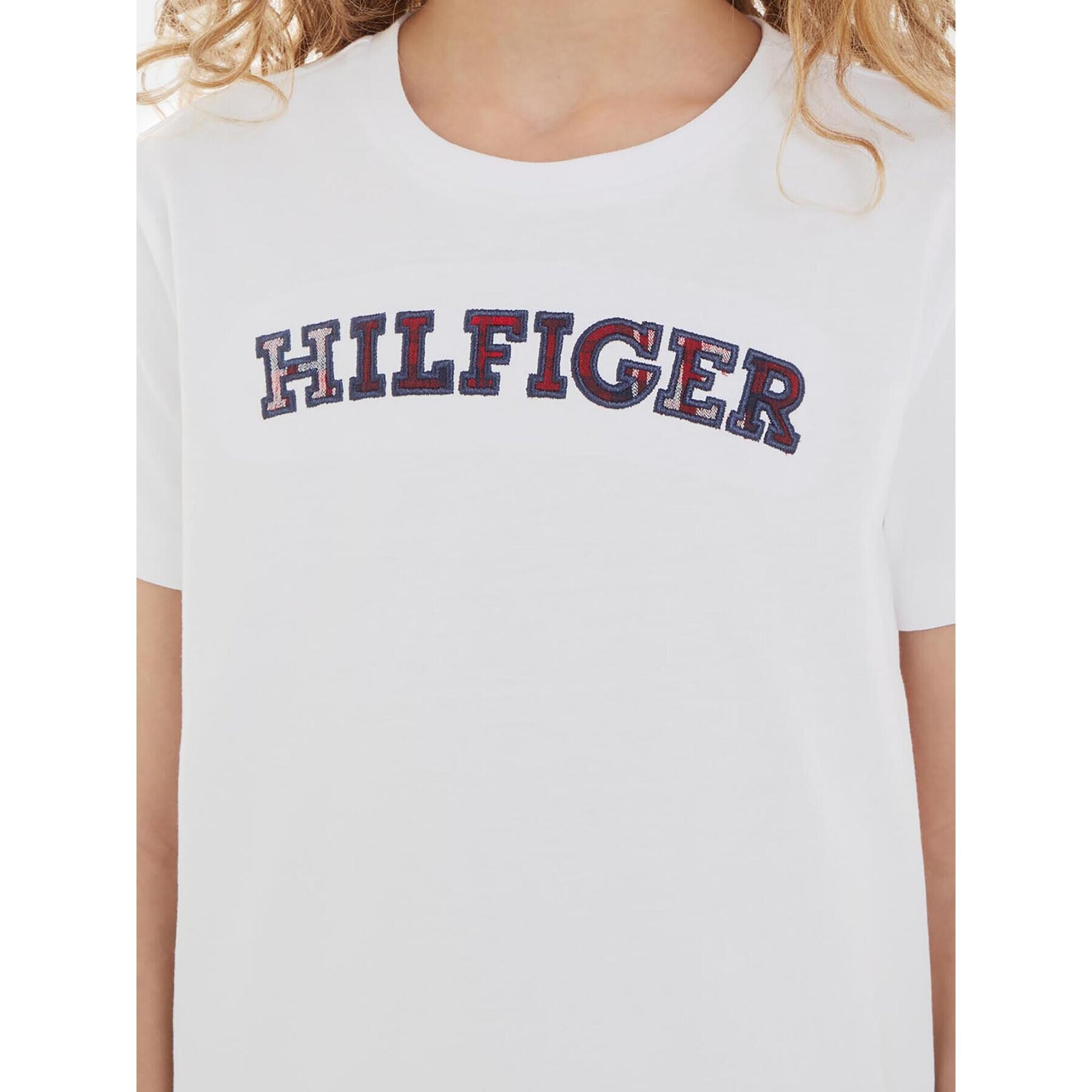 Tommy Hilfiger T-Shirt Monotype Tartan KG0KG07804 Bílá Regular Fit - Pepit.cz