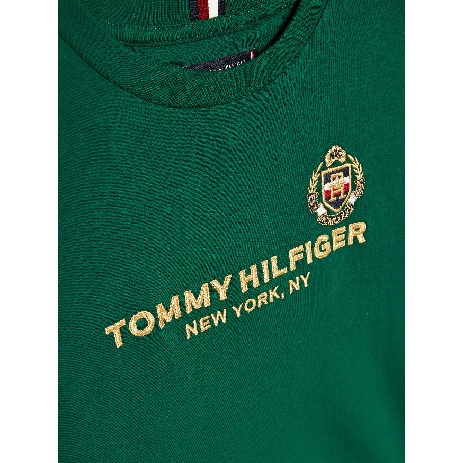 Tommy Hilfiger T-Shirt New York Crest KB0KB08029 Zelená Regular Fit - Pepit.cz