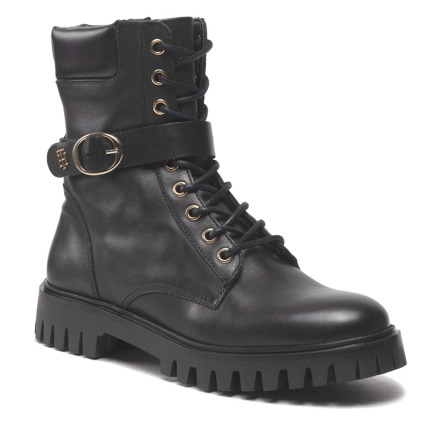 Tommy Hilfiger Turistická obuv Buckle Lace Up Boot FW0FW06734 Černá - Pepit.cz