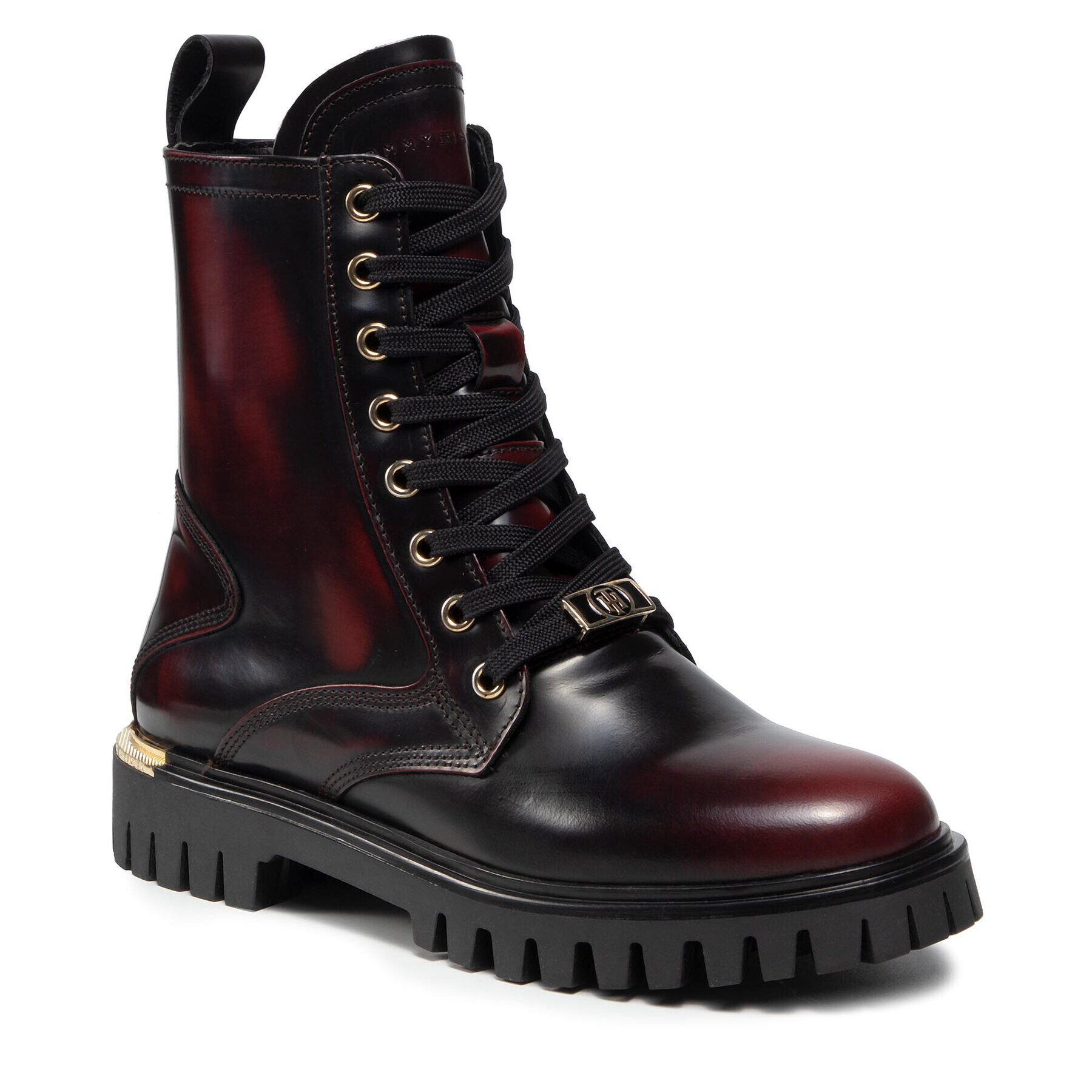 Tommy Hilfiger Turistická obuv Polished Leather Lace Up Boot FW0FW06008 Černá - Pepit.cz