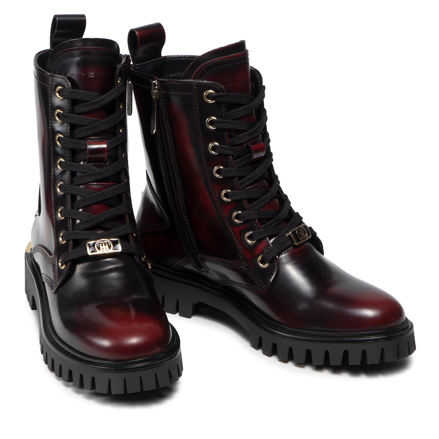 Tommy Hilfiger Turistická obuv Polished Leather Lace Up Boot FW0FW06008 Černá - Pepit.cz