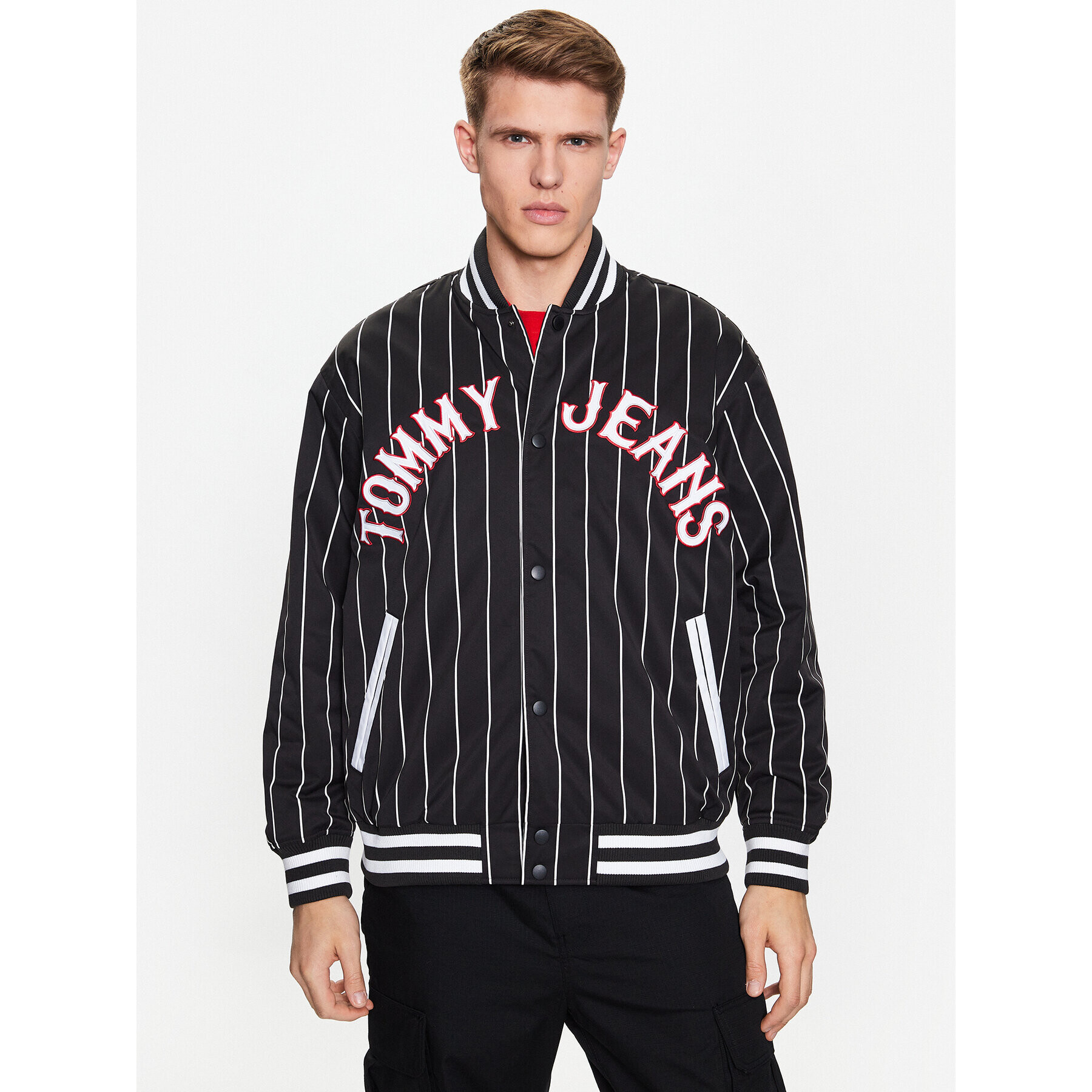 Tommy Jeans Bunda bomber Pinstripe DM0DM15917 Černá Relaxed Fit - Pepit.cz