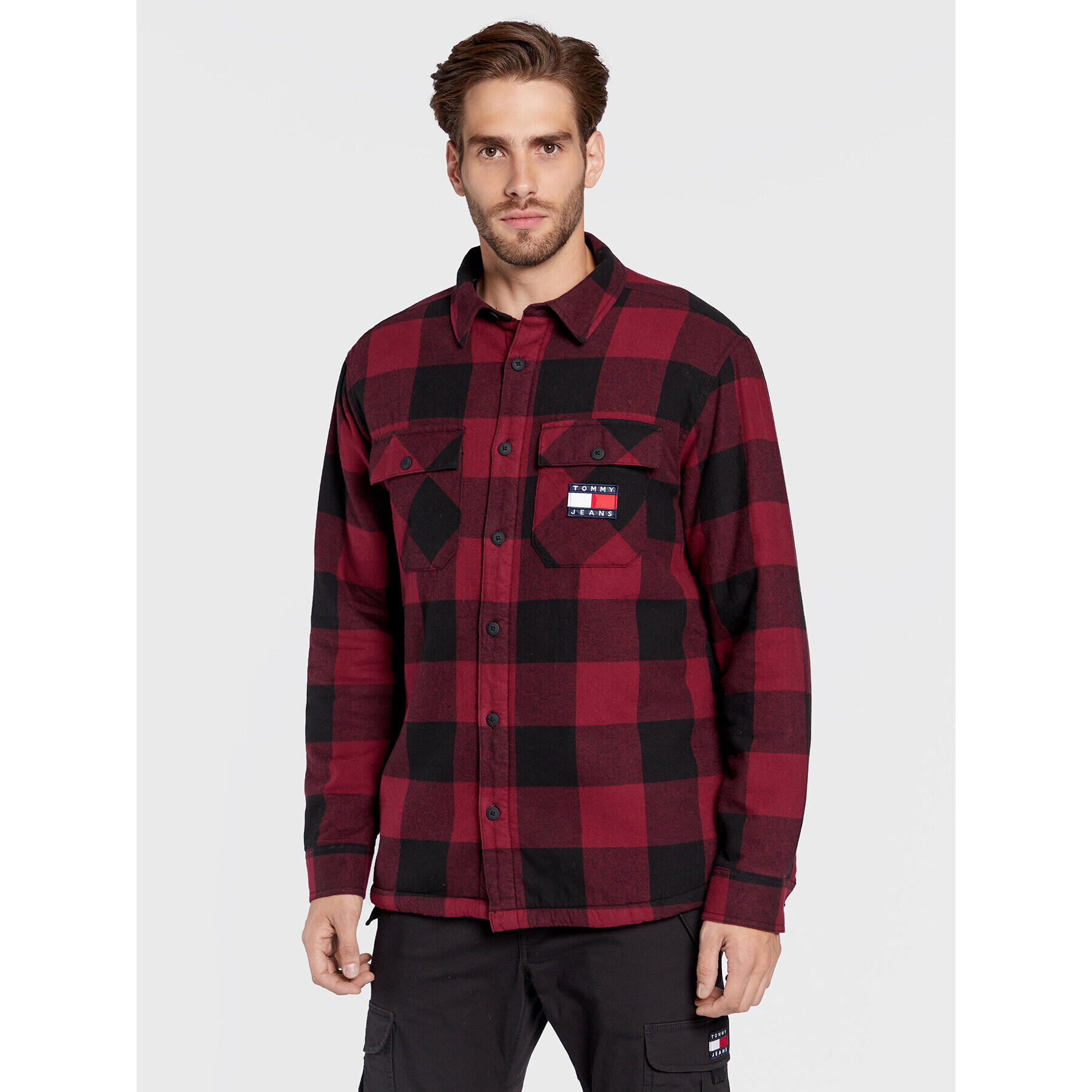 Tommy Jeans Bunda pro přechodné období Sherpa Flannel DM0DM15132 Bordó Regular Fit - Pepit.cz