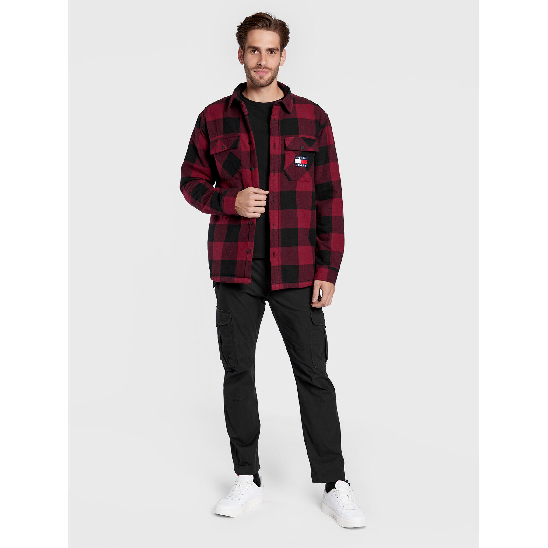 Tommy Jeans Bunda pro přechodné období Sherpa Flannel DM0DM15132 Bordó Regular Fit - Pepit.cz