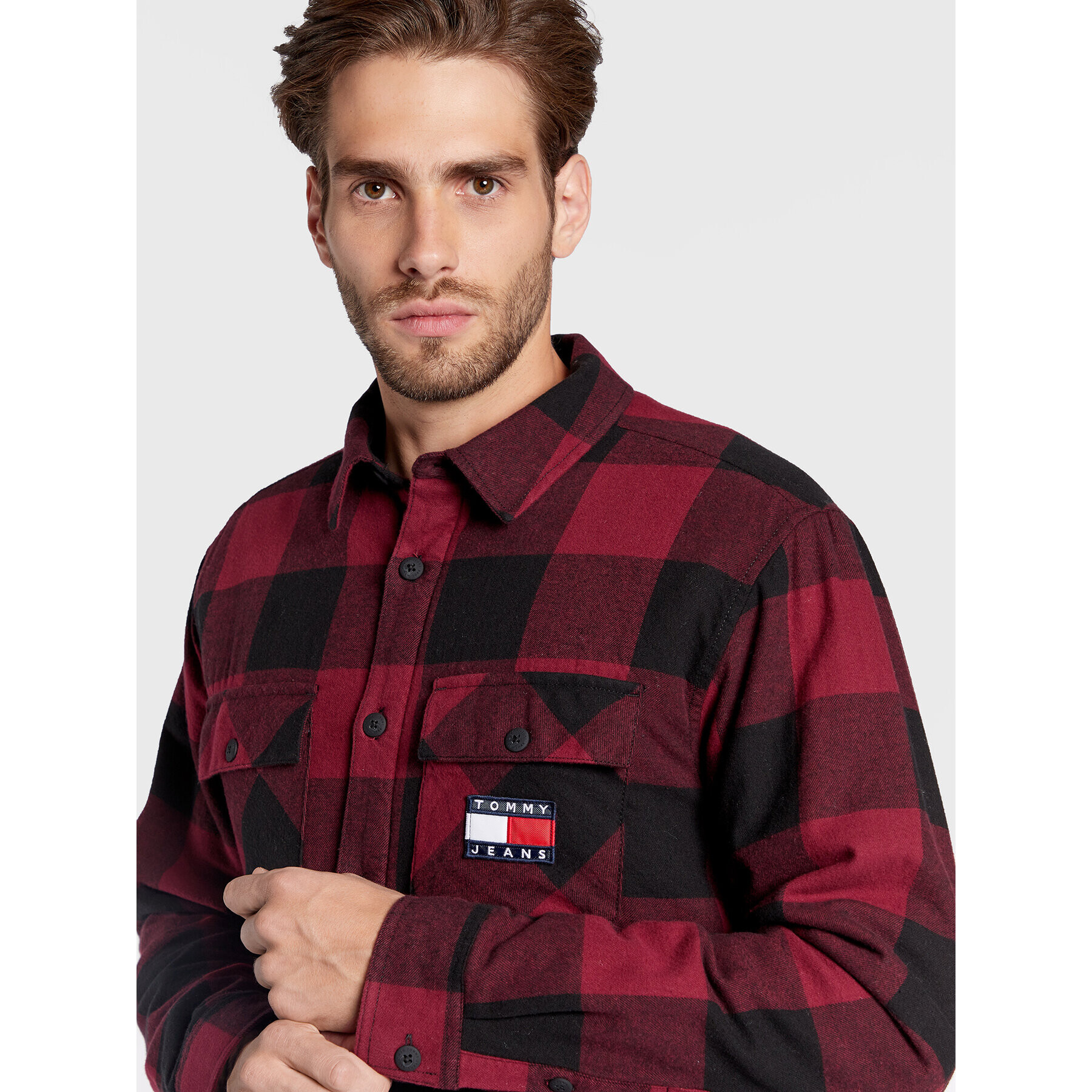 Tommy Jeans Bunda pro přechodné období Sherpa Flannel DM0DM15132 Bordó Regular Fit - Pepit.cz