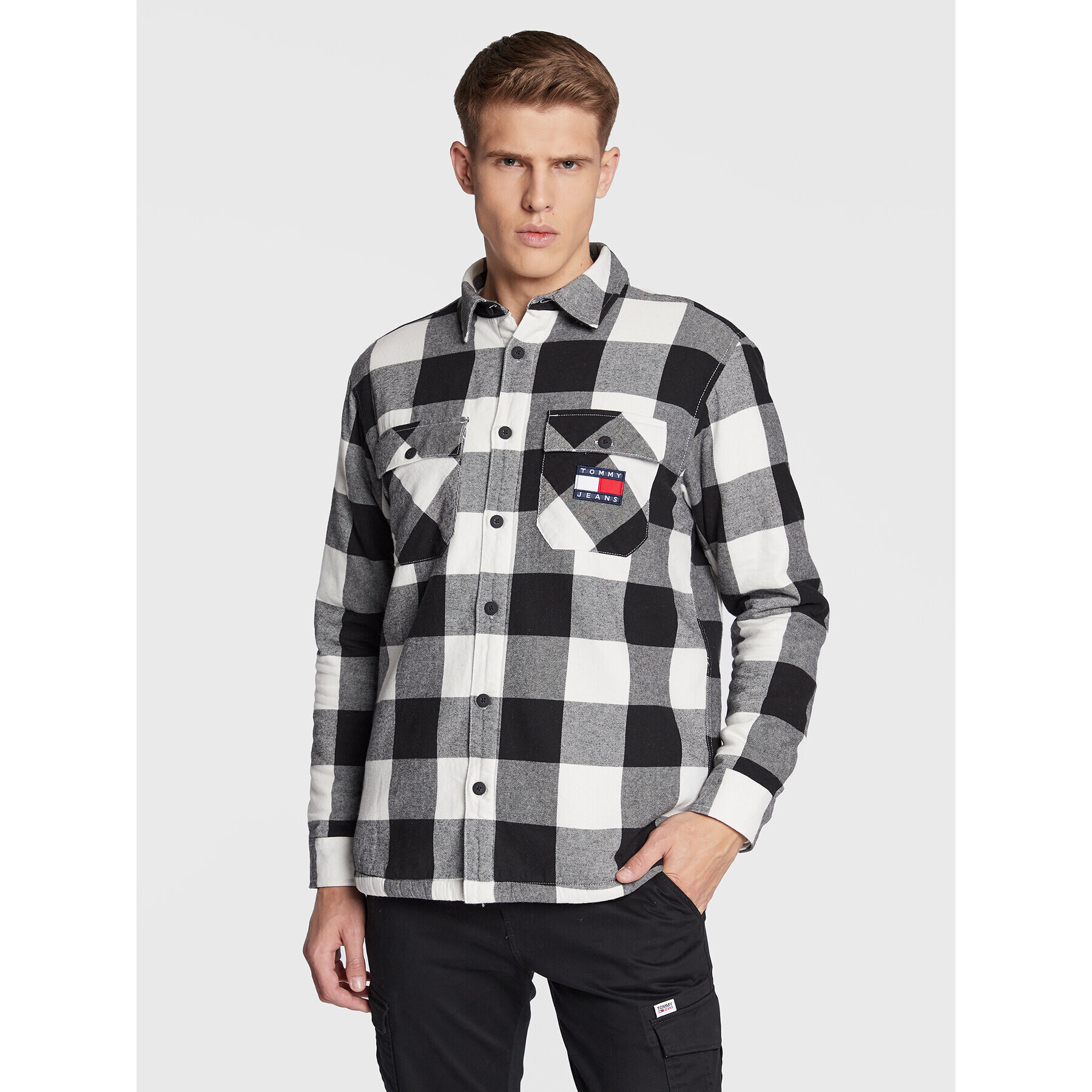 Tommy Jeans Bunda pro přechodné období Sherpa Flannel DM0DM15132 Šedá Regular Fit - Pepit.cz