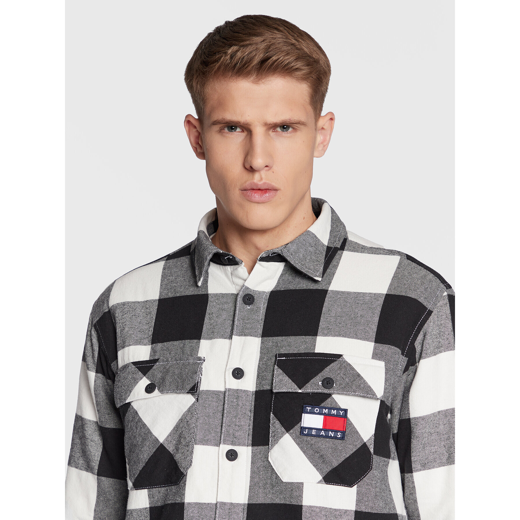 Tommy Jeans Bunda pro přechodné období Sherpa Flannel DM0DM15132 Šedá Regular Fit - Pepit.cz