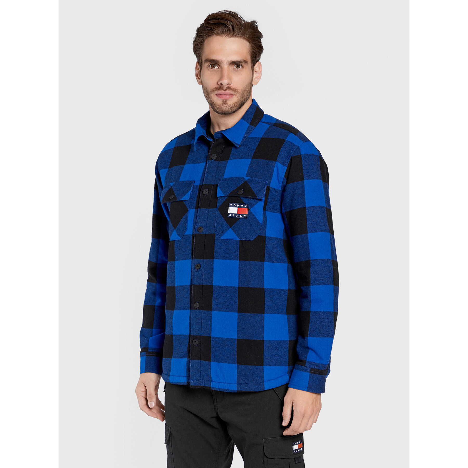 Tommy Jeans Bunda pro přechodné období Sherpa Flannel DM0DM15132 Tmavomodrá Regular Fit - Pepit.cz