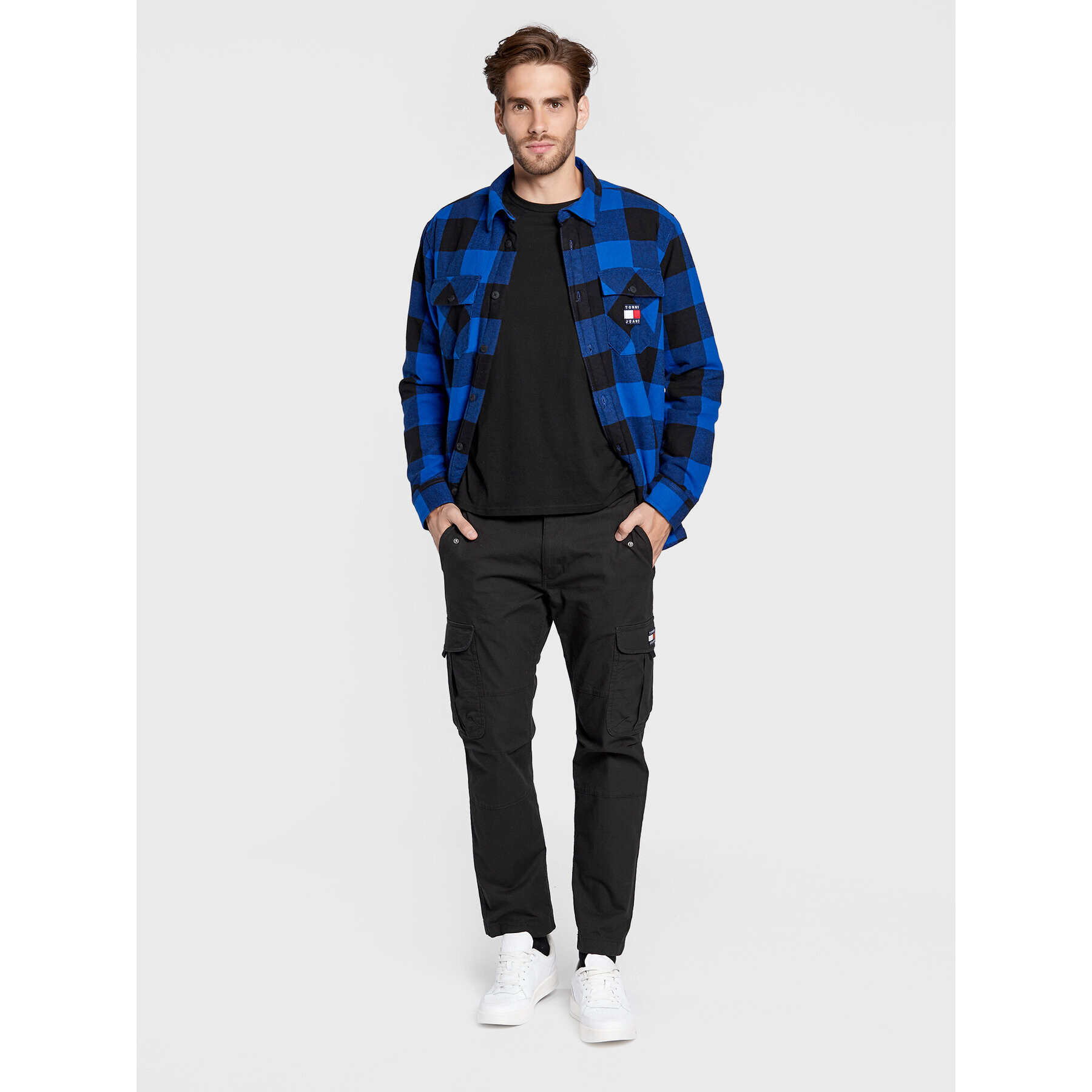 Tommy Jeans Bunda pro přechodné období Sherpa Flannel DM0DM15132 Tmavomodrá Regular Fit - Pepit.cz