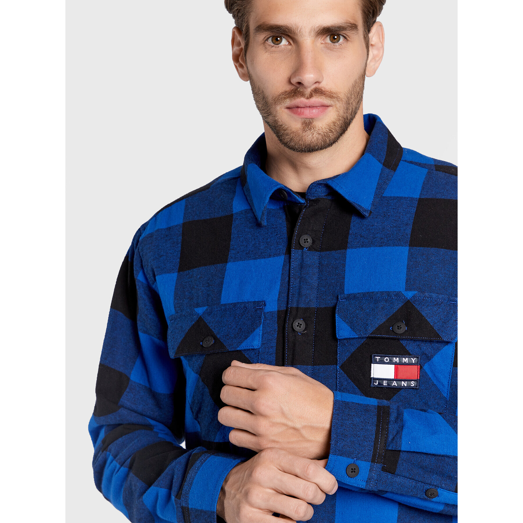 Tommy Jeans Bunda pro přechodné období Sherpa Flannel DM0DM15132 Tmavomodrá Regular Fit - Pepit.cz